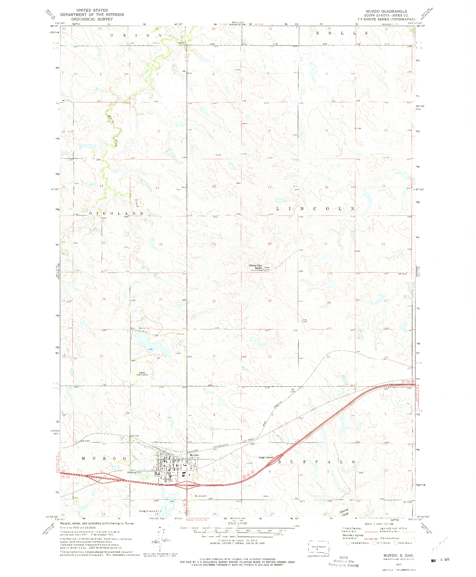 USGS 1:24000-SCALE QUADRANGLE FOR MURDO, SD 1972