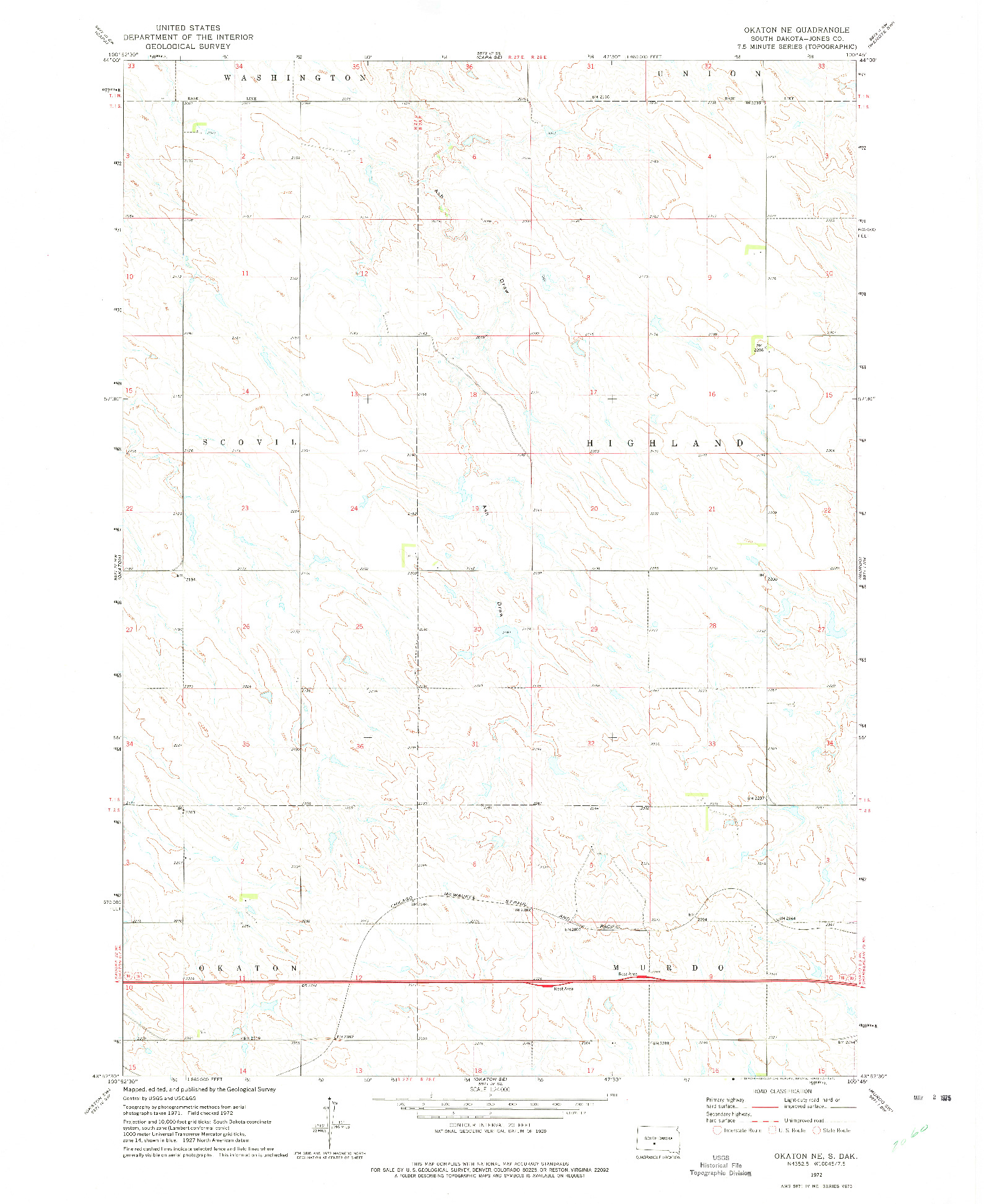 USGS 1:24000-SCALE QUADRANGLE FOR OKATON NE, SD 1972