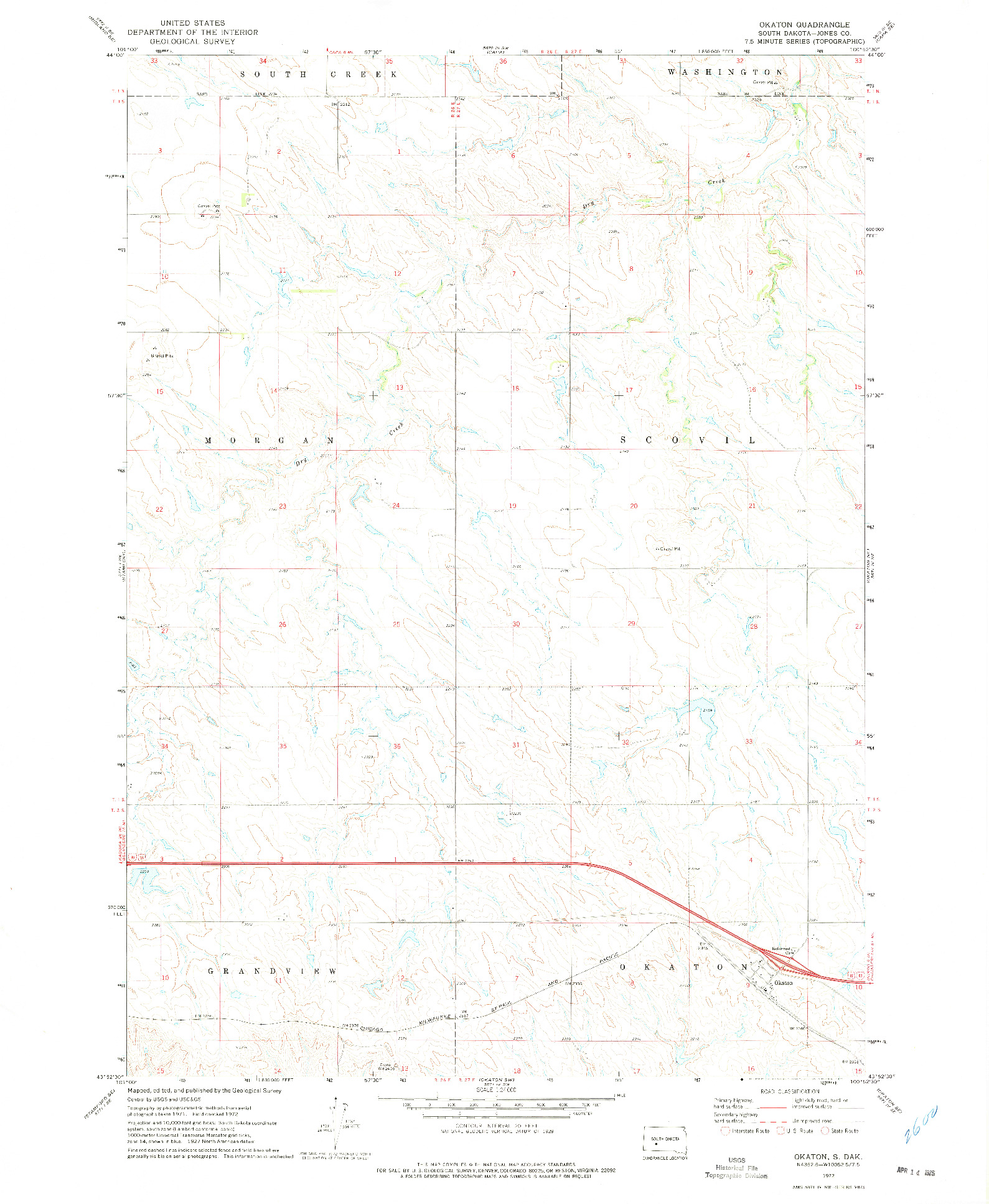USGS 1:24000-SCALE QUADRANGLE FOR OKATON, SD 1972