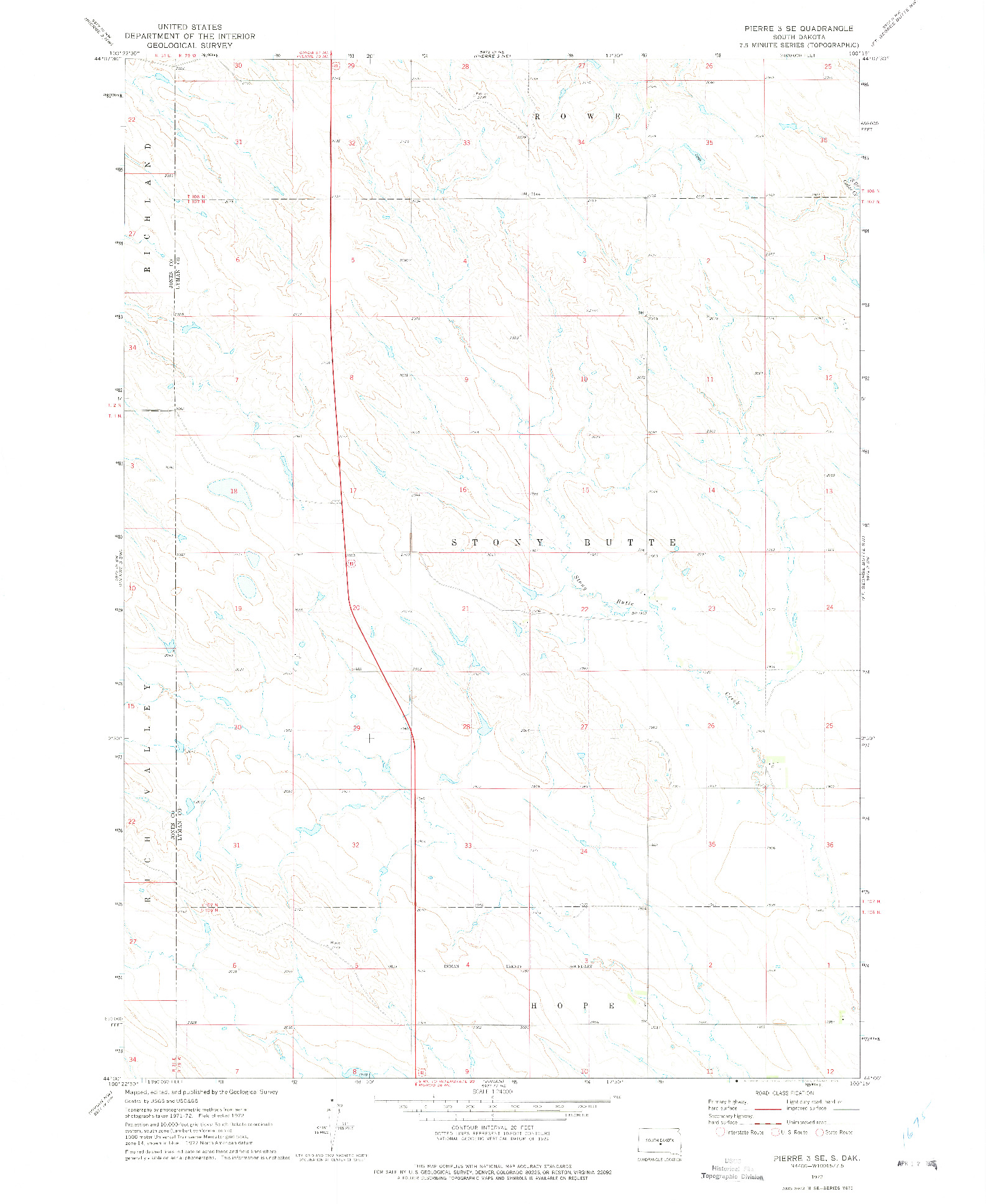 USGS 1:24000-SCALE QUADRANGLE FOR PIERRE 3 SE, SD 1972