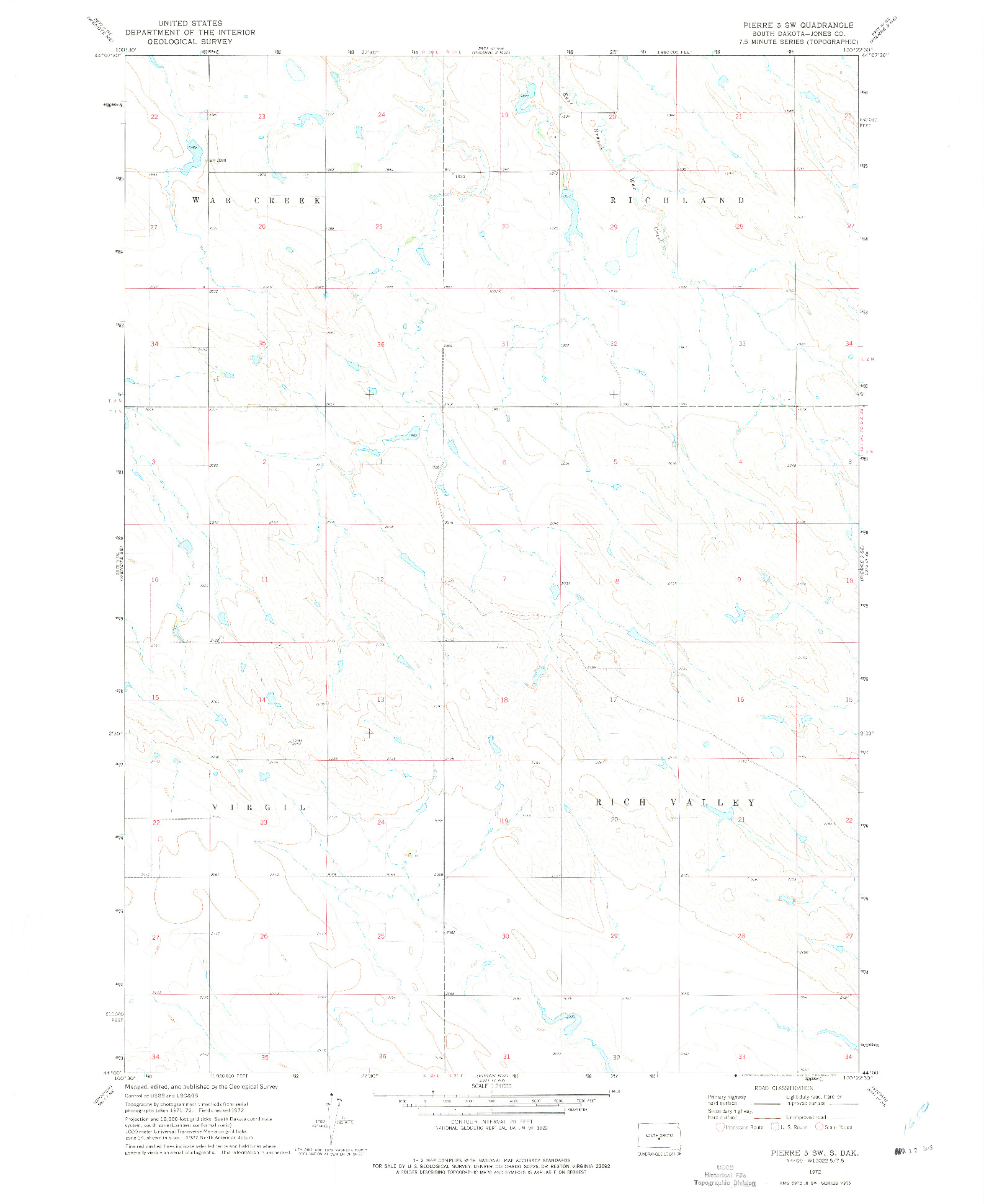 USGS 1:24000-SCALE QUADRANGLE FOR PIERRE 3 SW, SD 1972