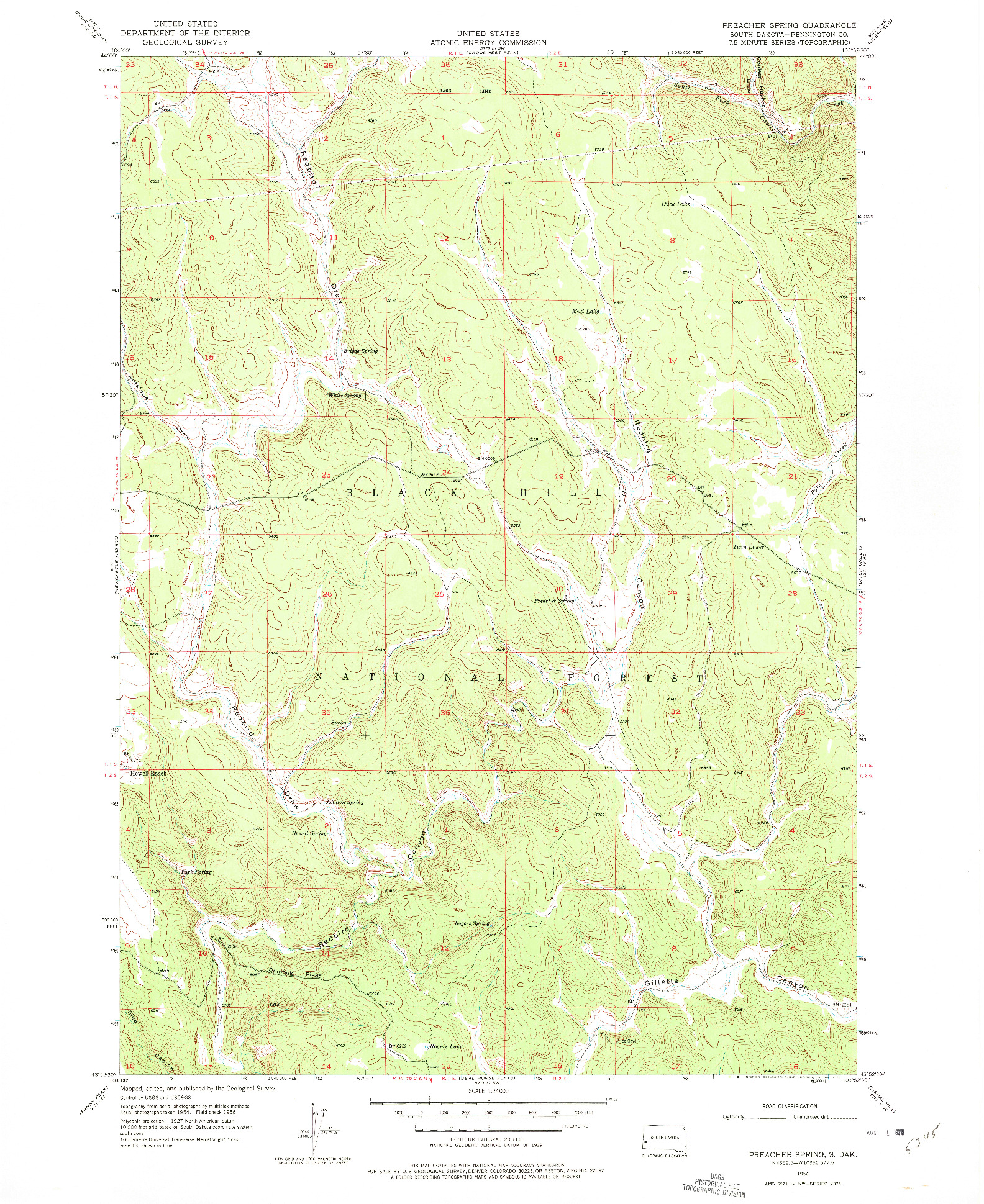 USGS 1:24000-SCALE QUADRANGLE FOR PREACHER SPRING, SD 1956