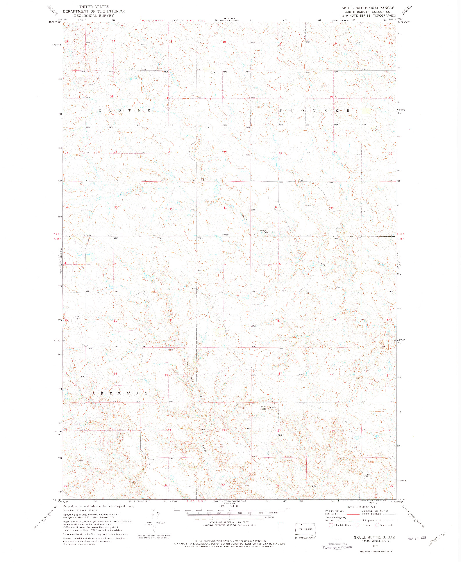 USGS 1:24000-SCALE QUADRANGLE FOR SKULL BUTTE, SD 1972