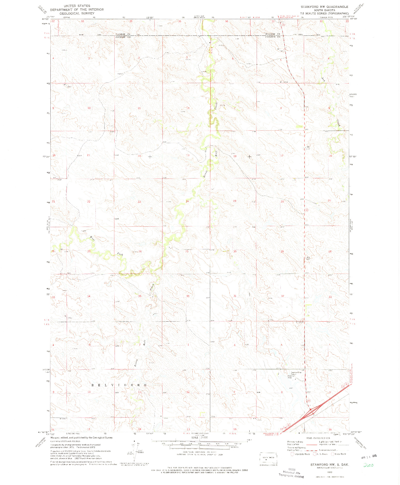 USGS 1:24000-SCALE QUADRANGLE FOR STAMFORD NW, SD 1972