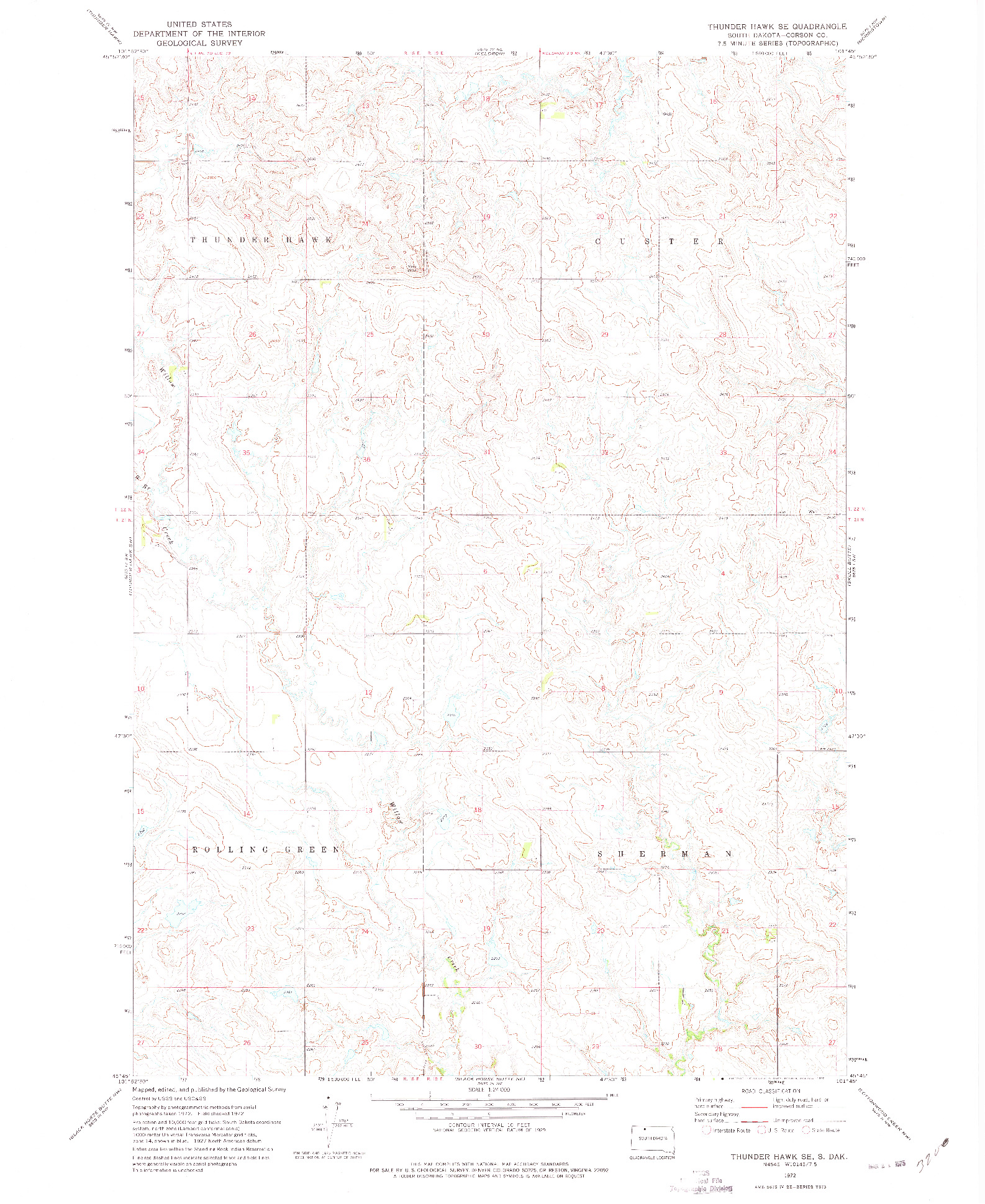 USGS 1:24000-SCALE QUADRANGLE FOR THUNDER HAWK SE, SD 1972