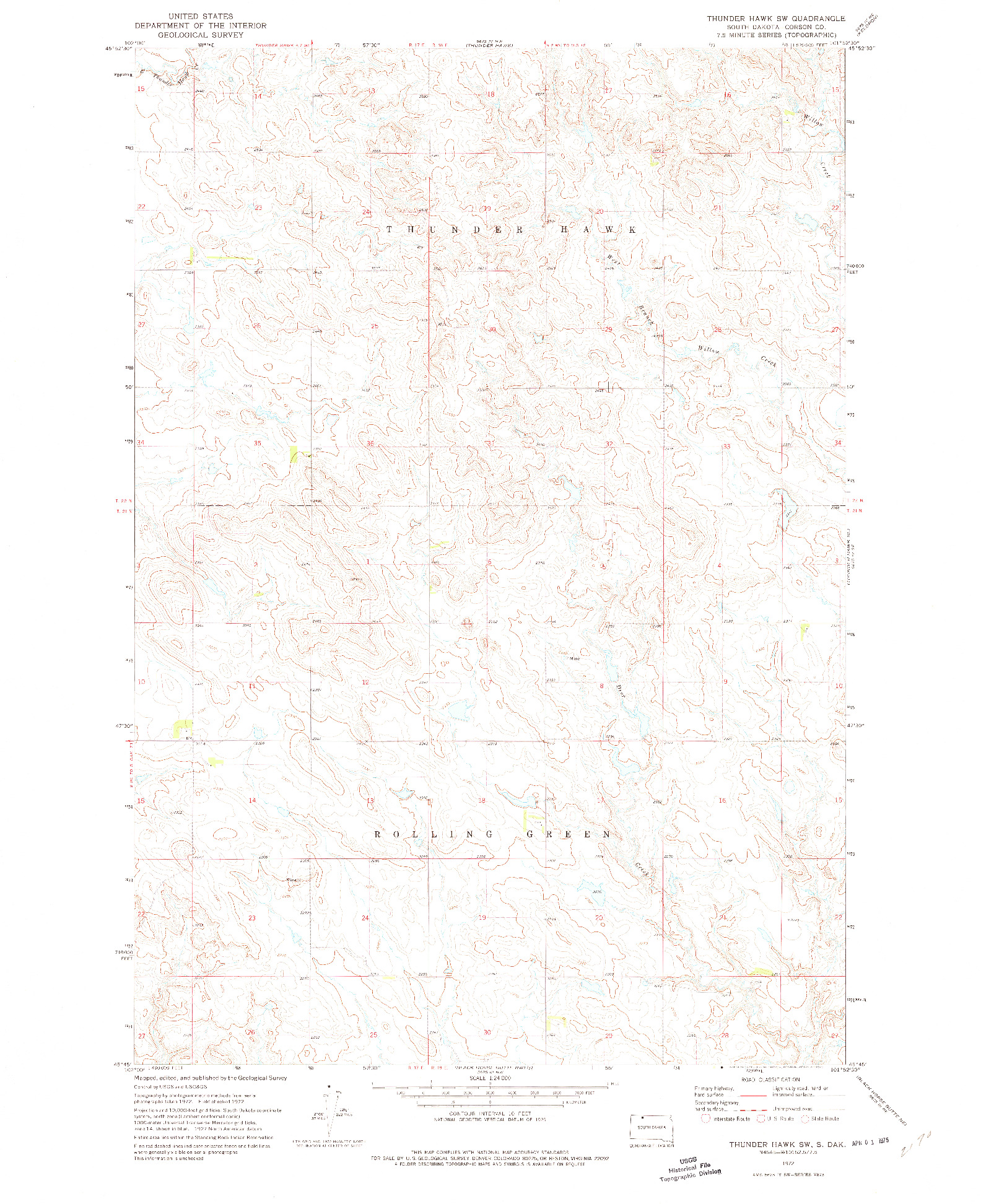 USGS 1:24000-SCALE QUADRANGLE FOR THUNDER HAWK SW, SD 1972