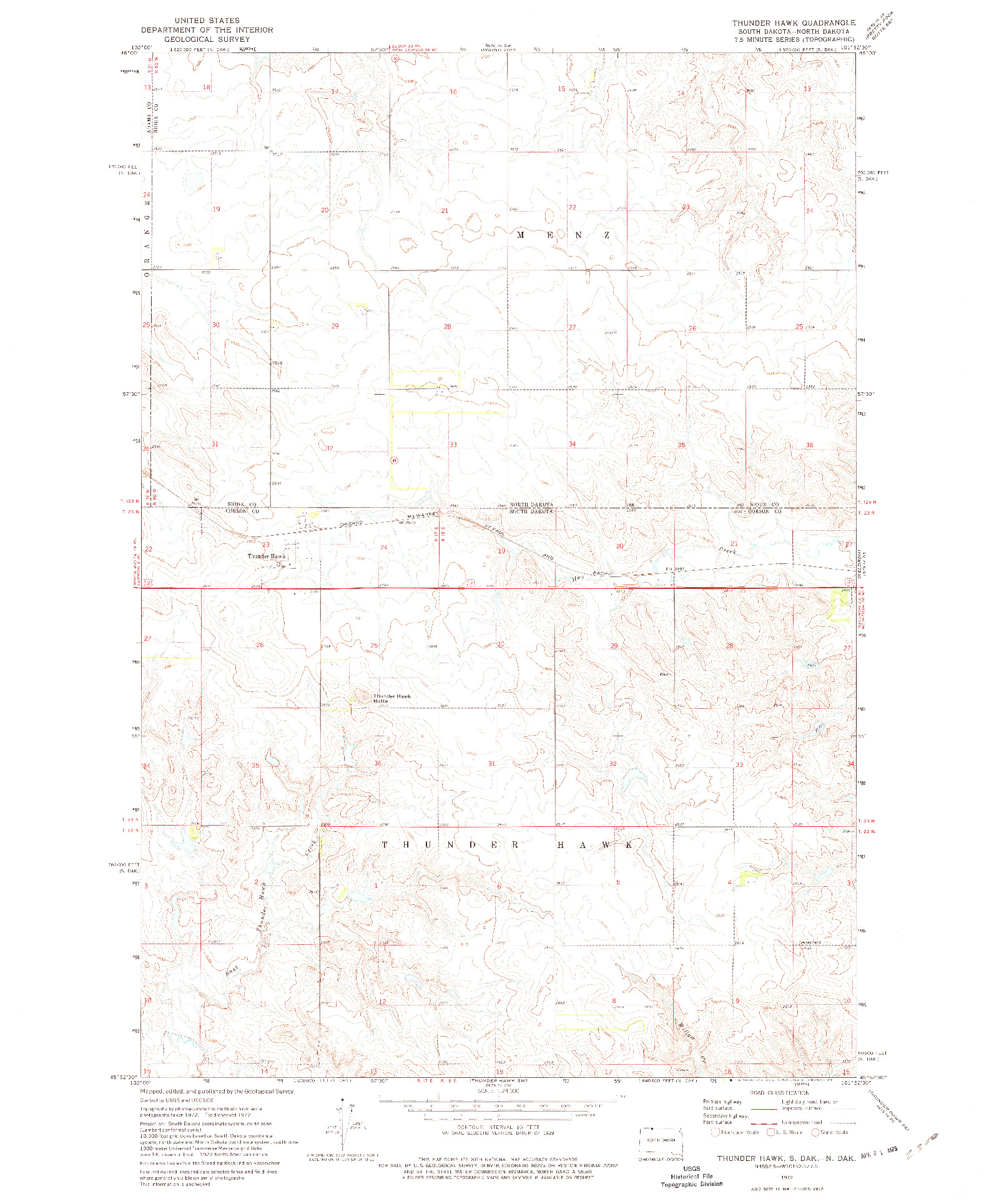 USGS 1:24000-SCALE QUADRANGLE FOR THUNDER HAWK, SD 1972