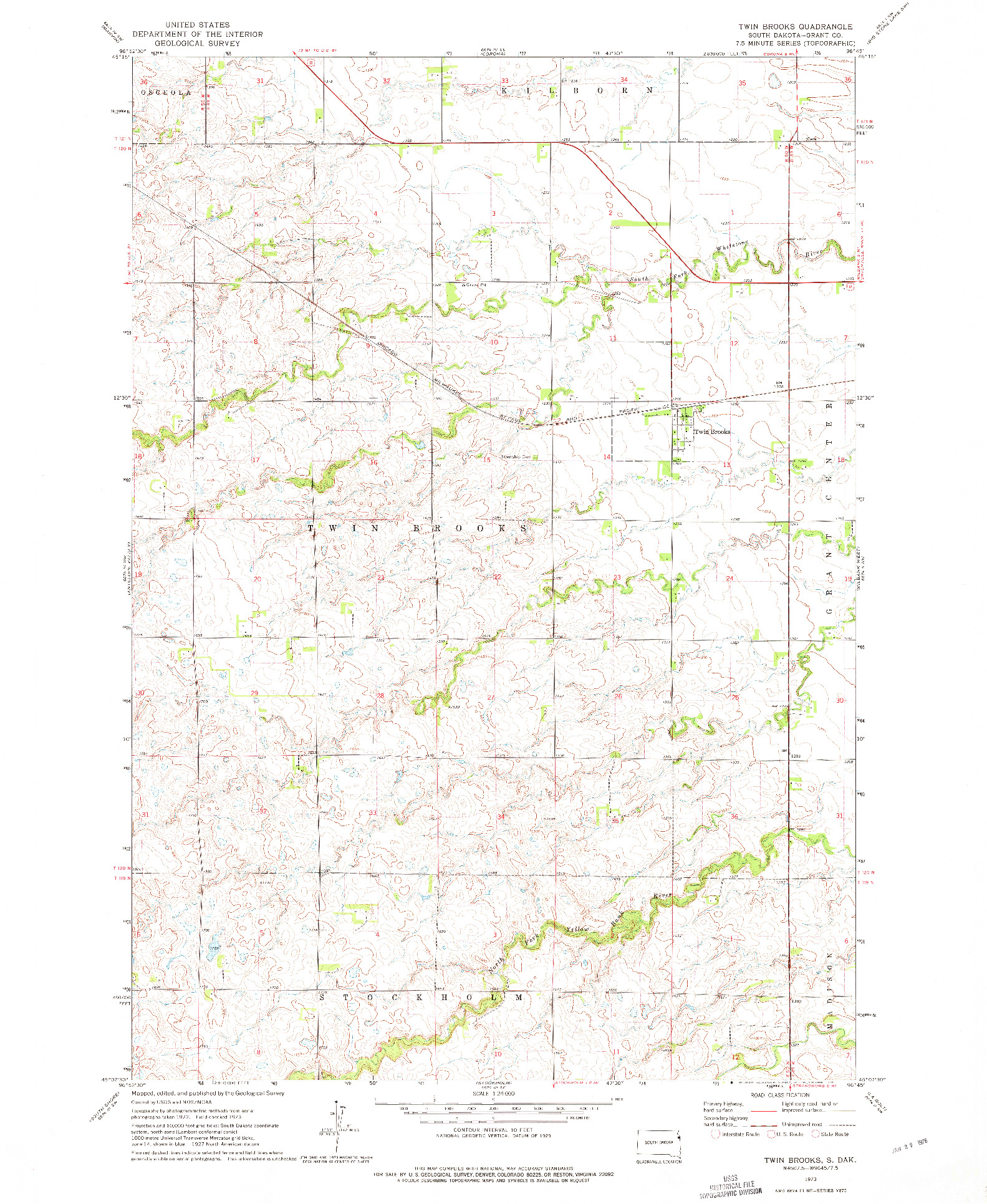 USGS 1:24000-SCALE QUADRANGLE FOR TWIN BROOKS, SD 1973
