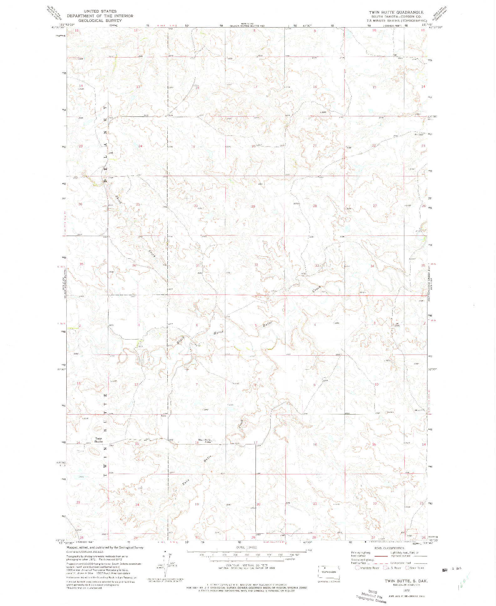 USGS 1:24000-SCALE QUADRANGLE FOR TWIN BUTTE, SD 1972