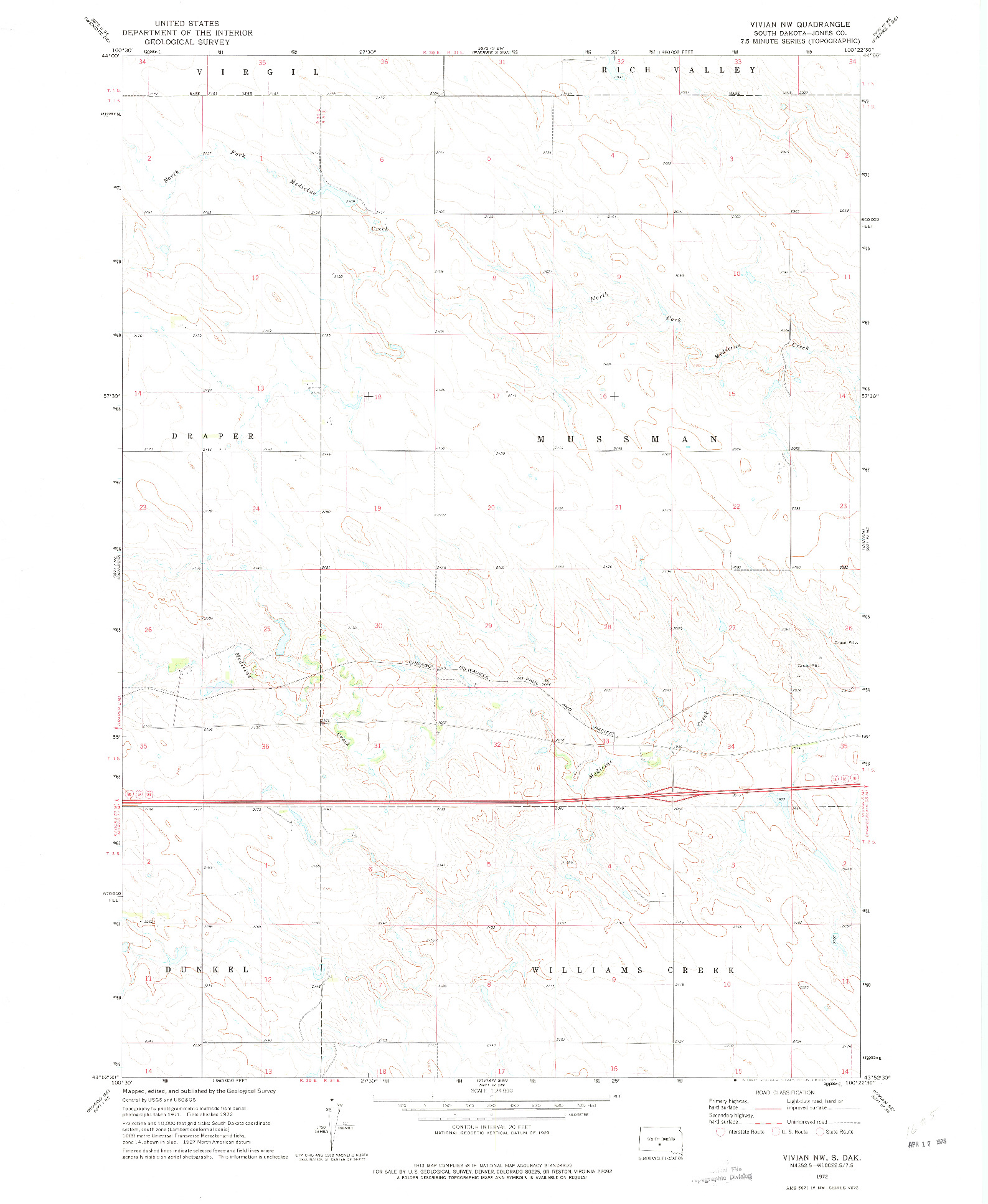 USGS 1:24000-SCALE QUADRANGLE FOR VIVIAN NW, SD 1972