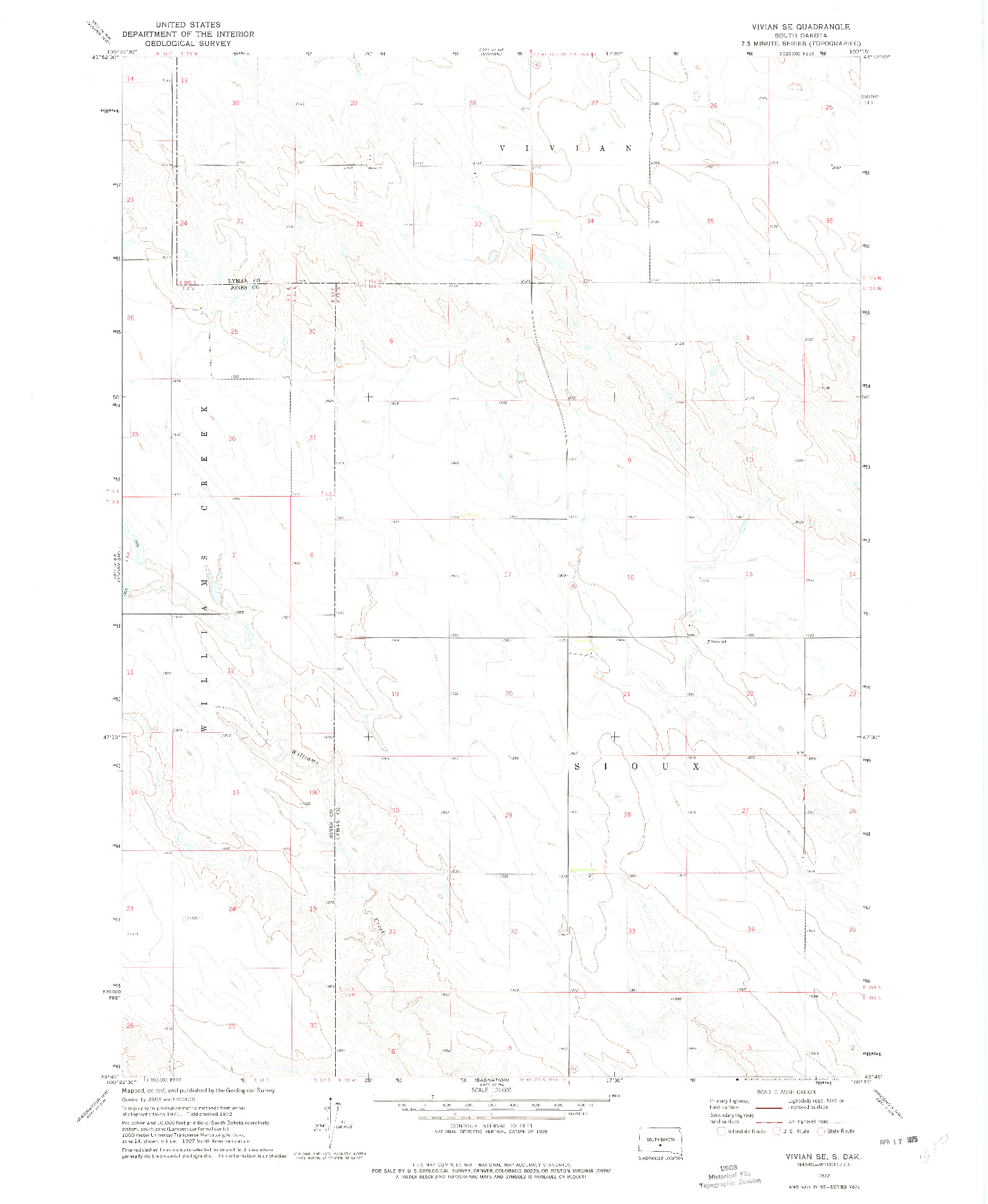 USGS 1:24000-SCALE QUADRANGLE FOR VIVIAN SE, SD 1972