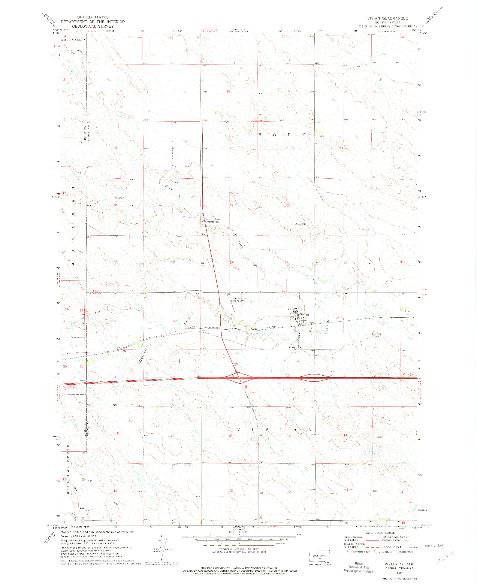 USGS 1:24000-SCALE QUADRANGLE FOR VIVIAN, SD 1972