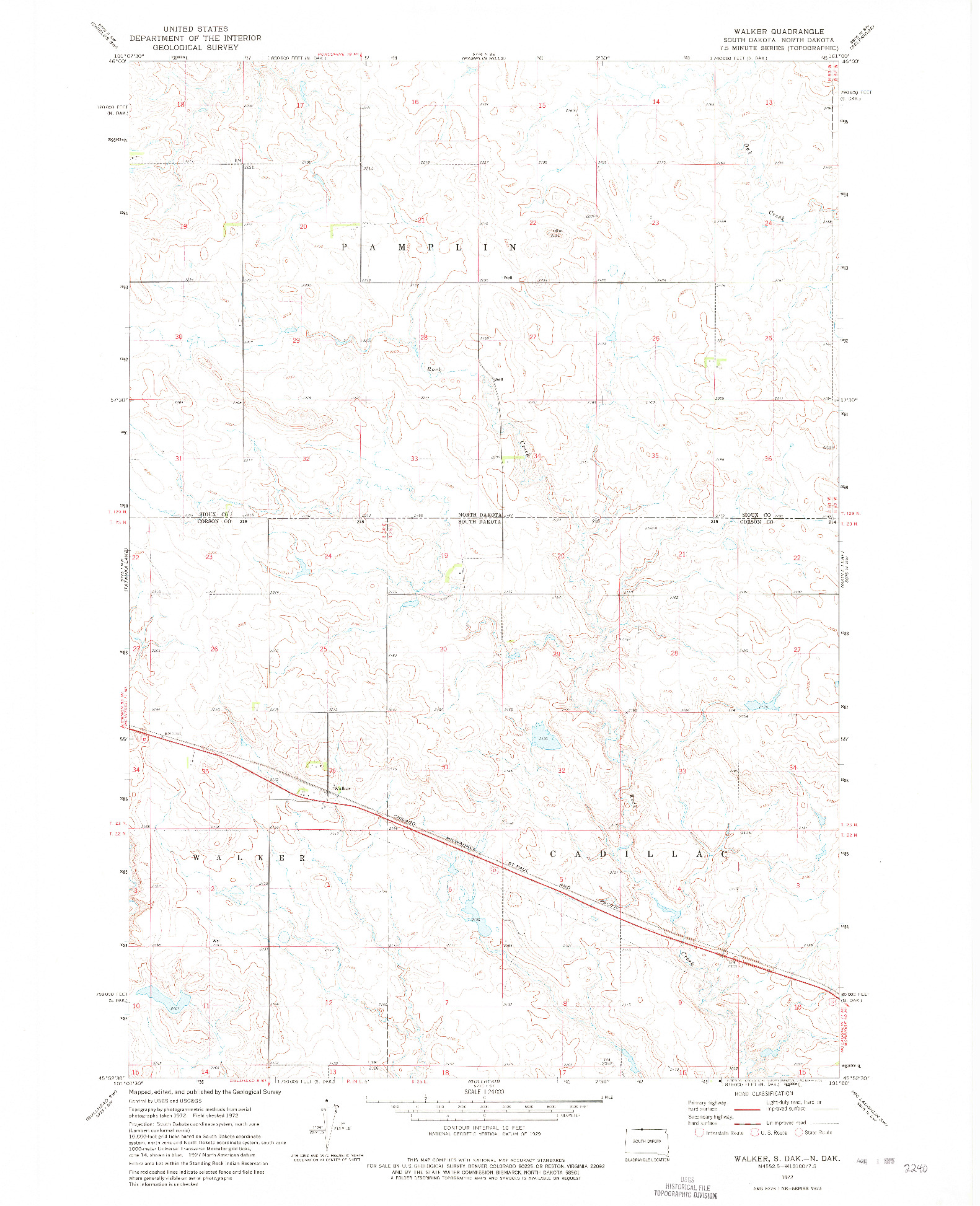 USGS 1:24000-SCALE QUADRANGLE FOR WALKER, SD 1972