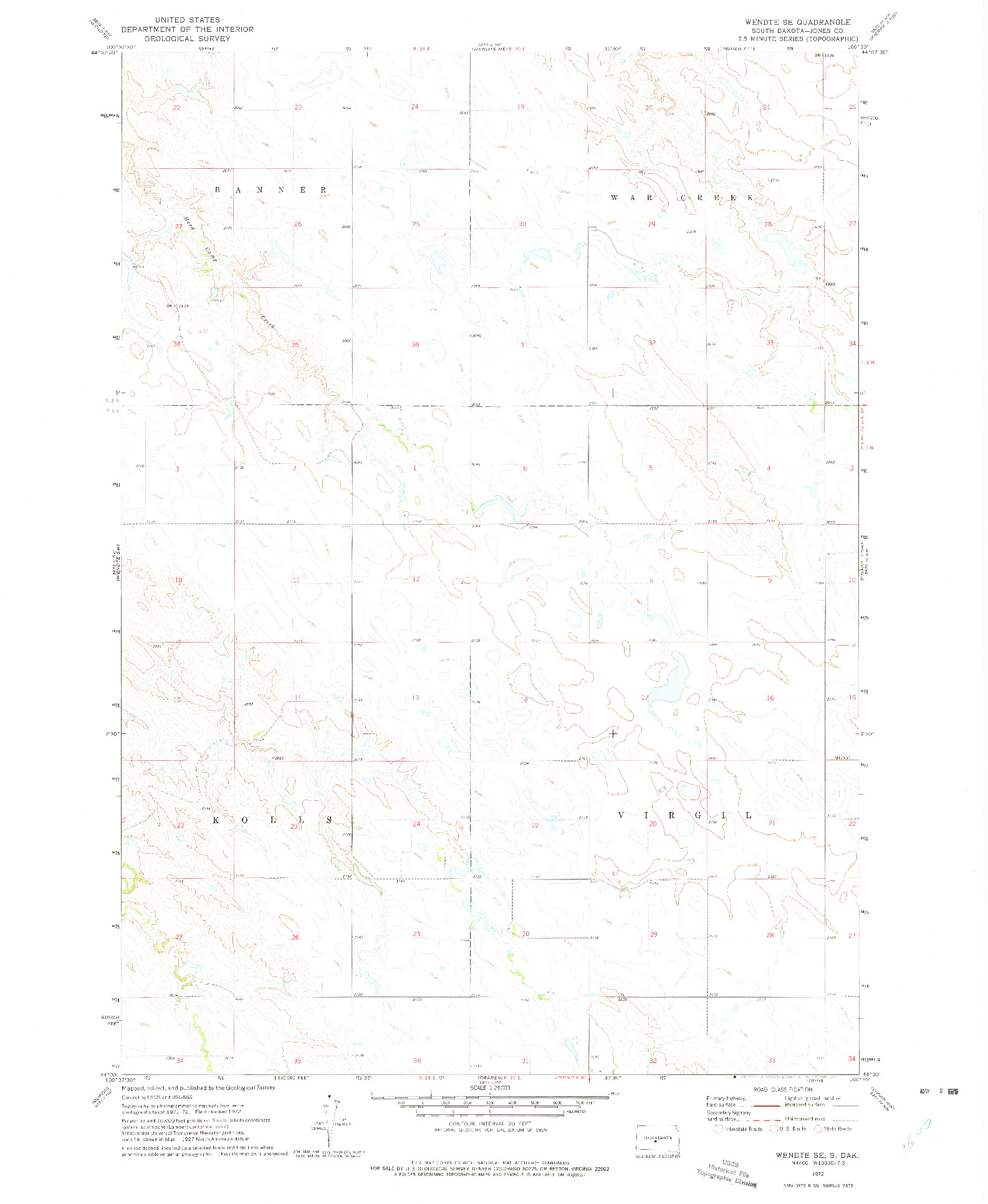 USGS 1:24000-SCALE QUADRANGLE FOR WENDTE SE, SD 1972