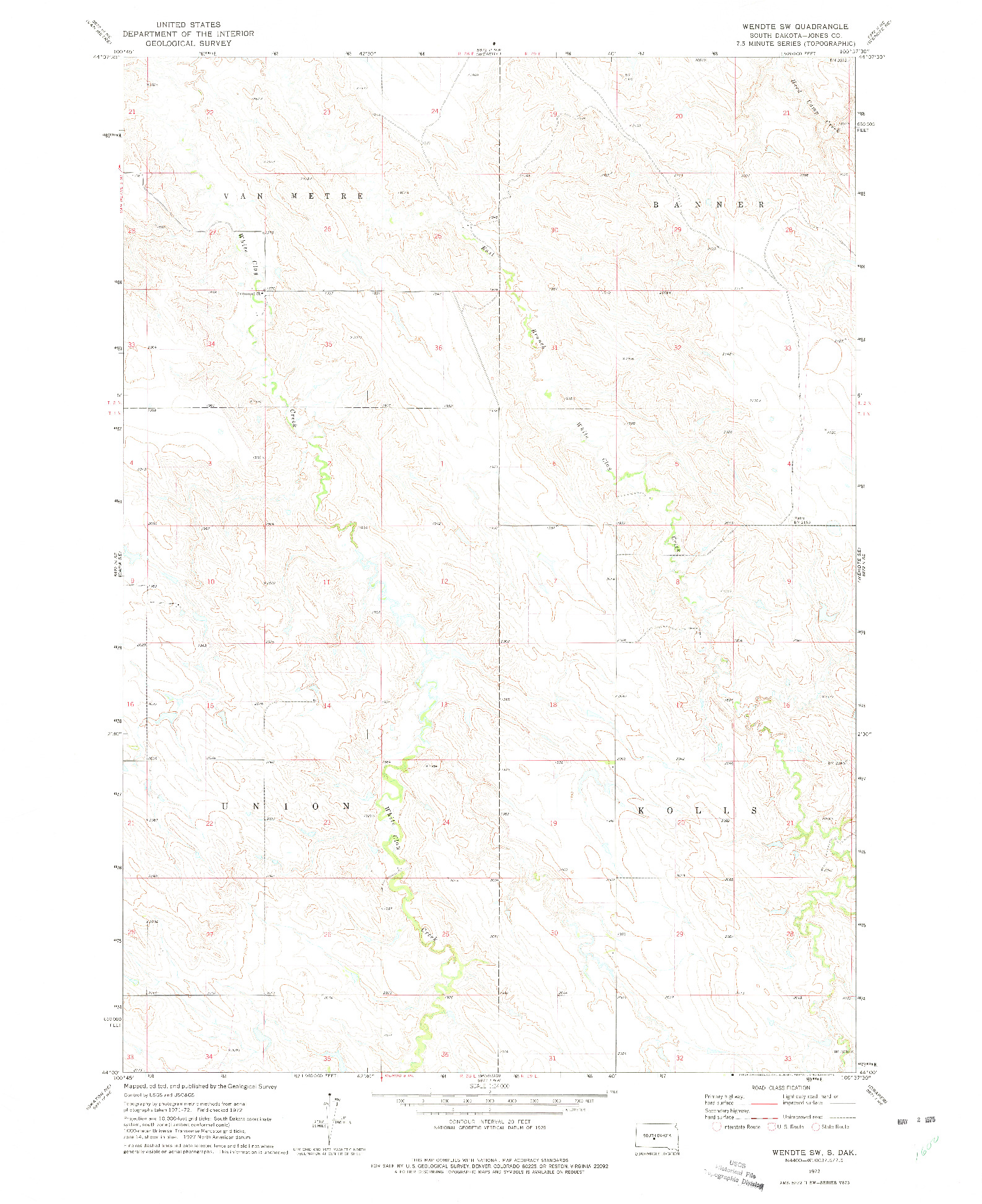 USGS 1:24000-SCALE QUADRANGLE FOR WENDTE SW, SD 1972