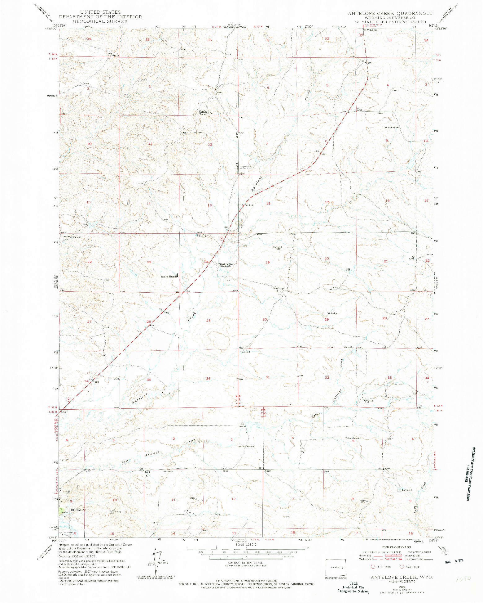 USGS 1:24000-SCALE QUADRANGLE FOR ANTELOPE CREEK, WY 1973