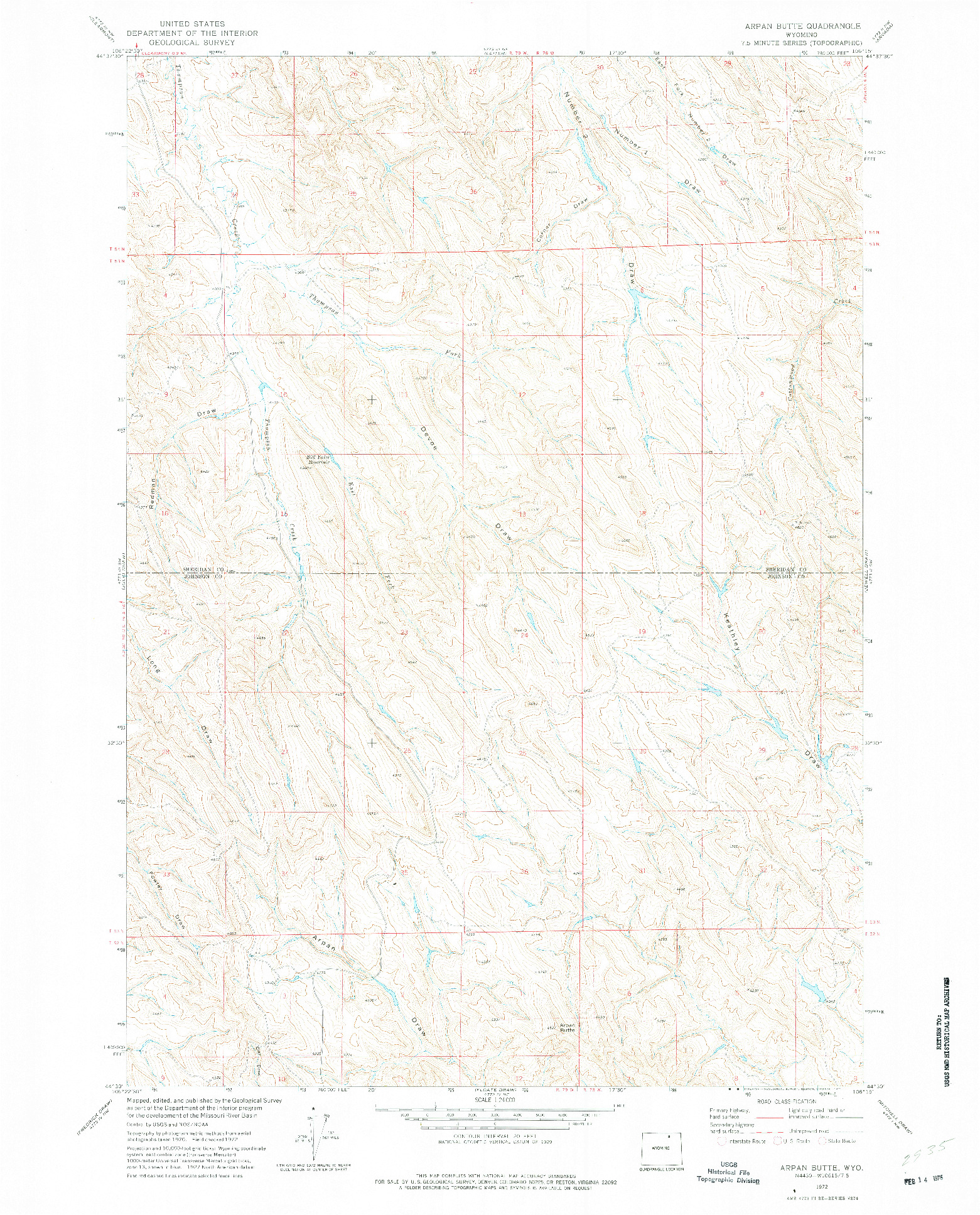 USGS 1:24000-SCALE QUADRANGLE FOR ARPAN BUTTE, WY 1972