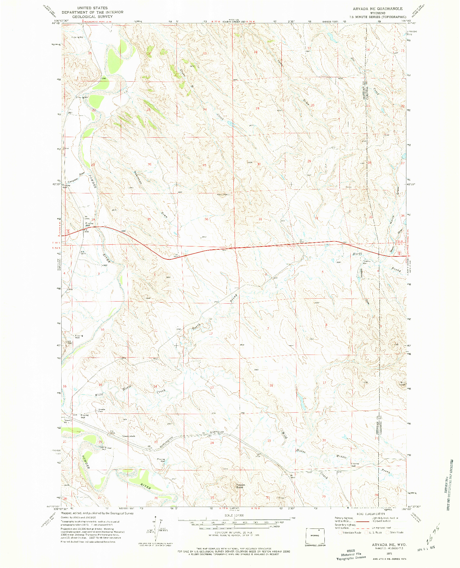 USGS 1:24000-SCALE QUADRANGLE FOR ARVADA NE, WY 1971