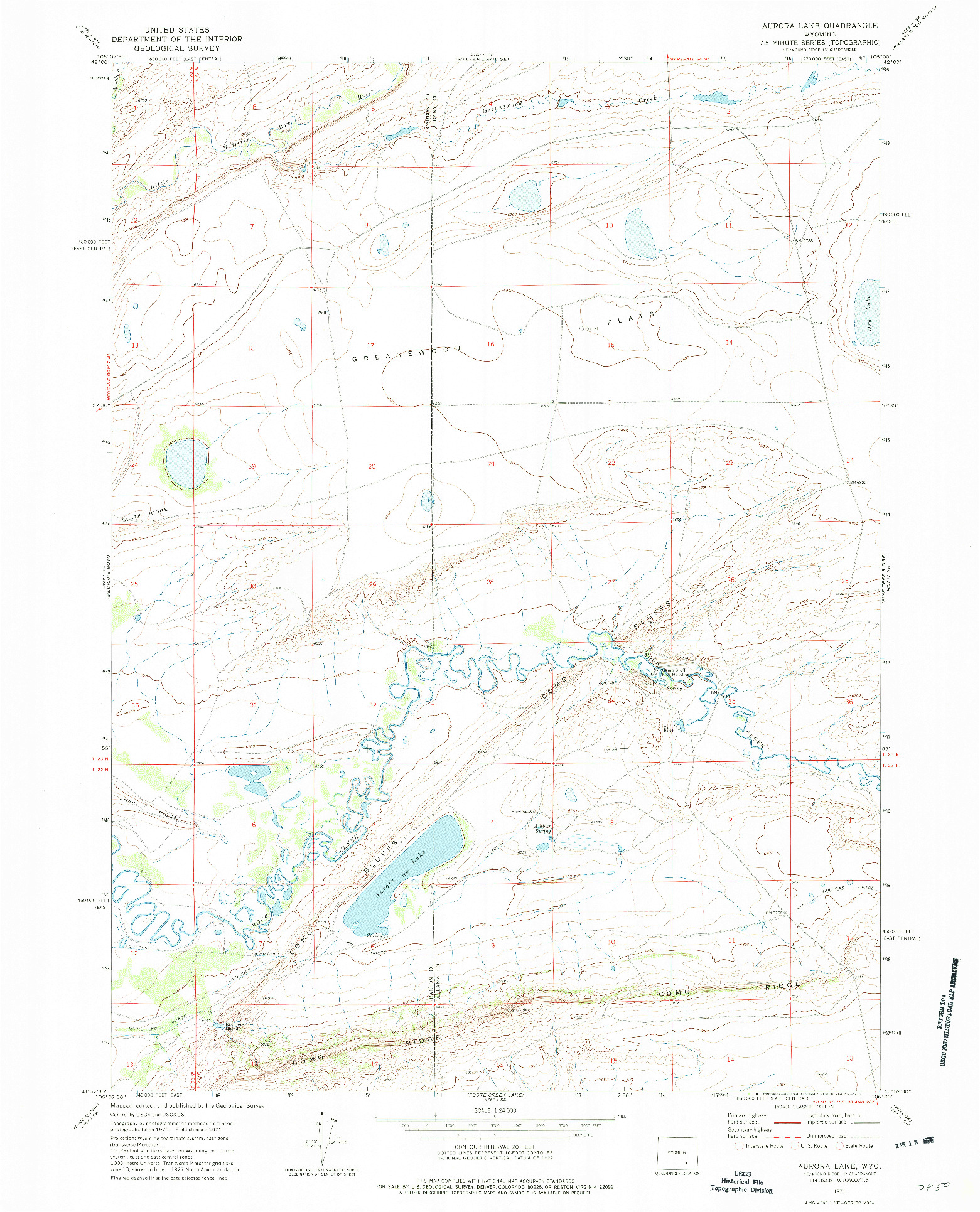 USGS 1:24000-SCALE QUADRANGLE FOR AURORA LAKE, WY 1971