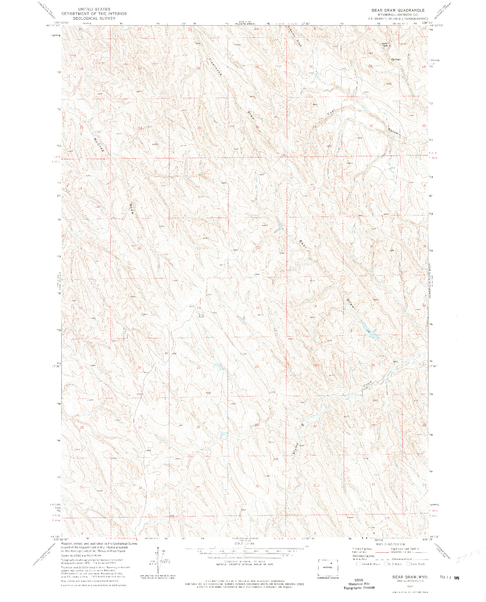 USGS 1:24000-SCALE QUADRANGLE FOR BEAR DRAW, WY 1972