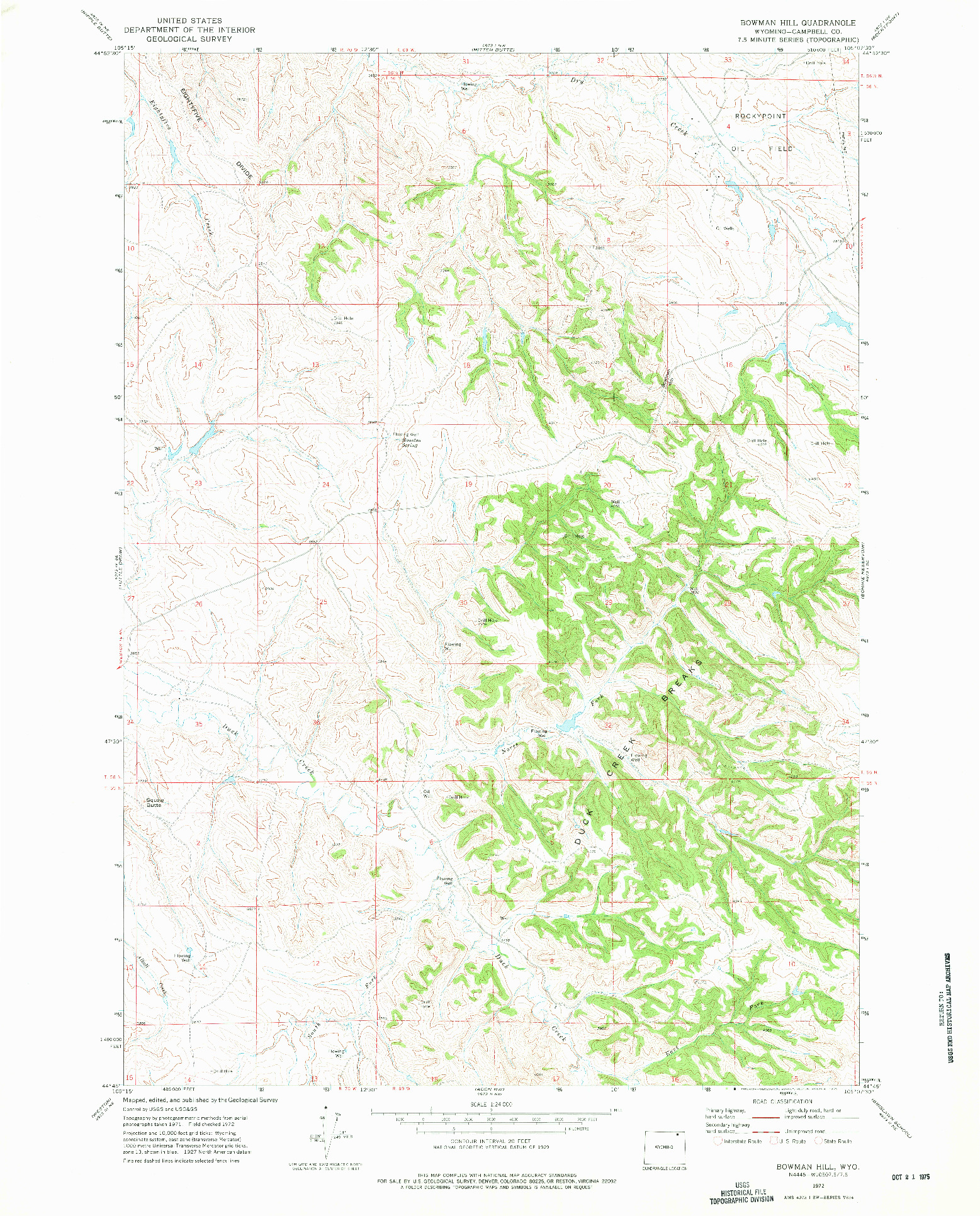 USGS 1:24000-SCALE QUADRANGLE FOR BOWMAN HILL, WY 1972