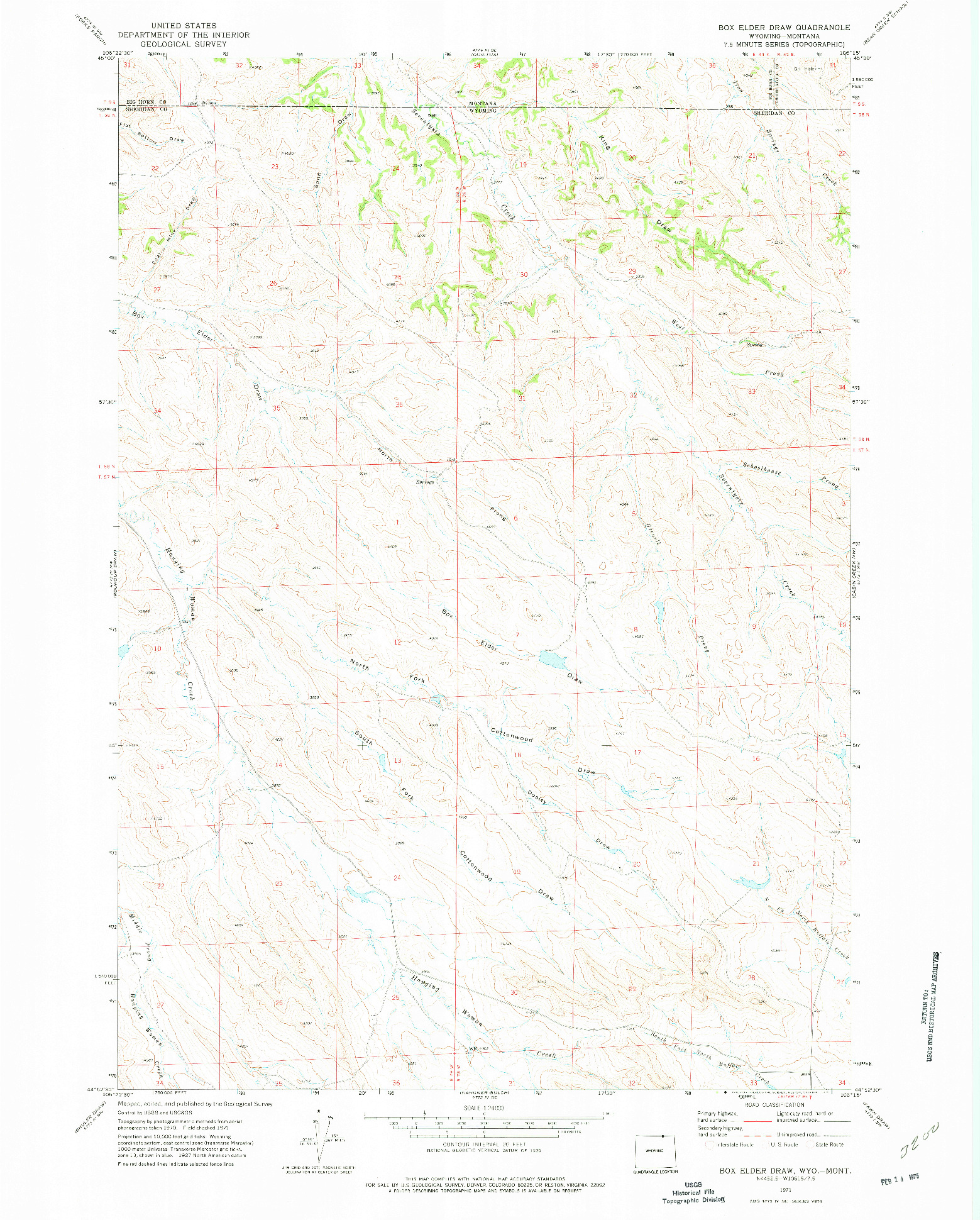 USGS 1:24000-SCALE QUADRANGLE FOR BOX ELDER DRAW, WY 1971