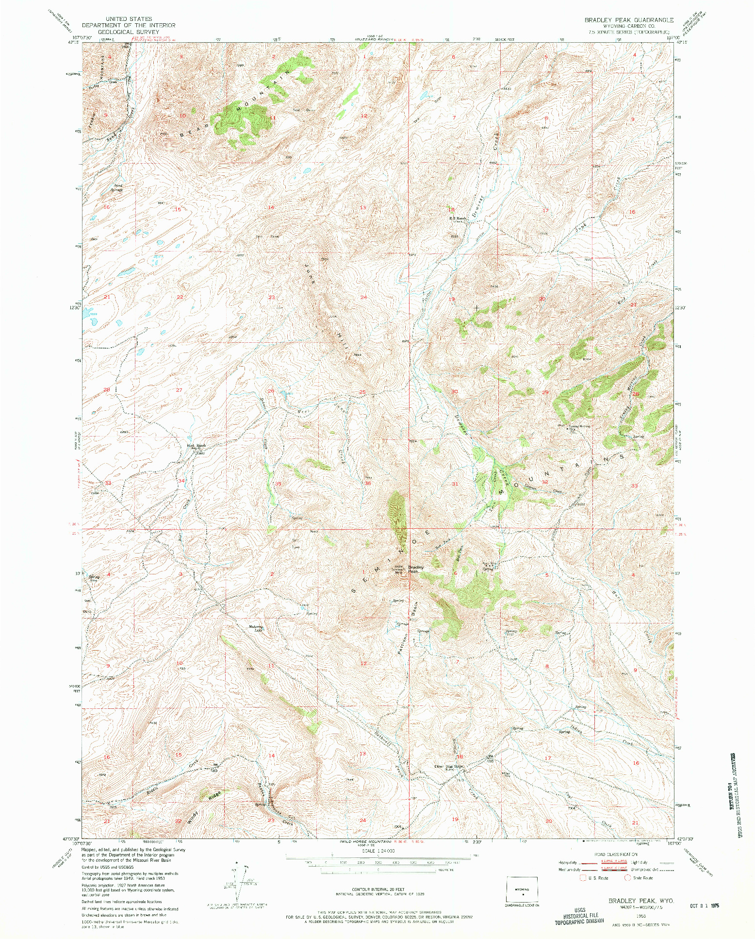USGS 1:24000-SCALE QUADRANGLE FOR BRADLEY PEAK, WY 1953