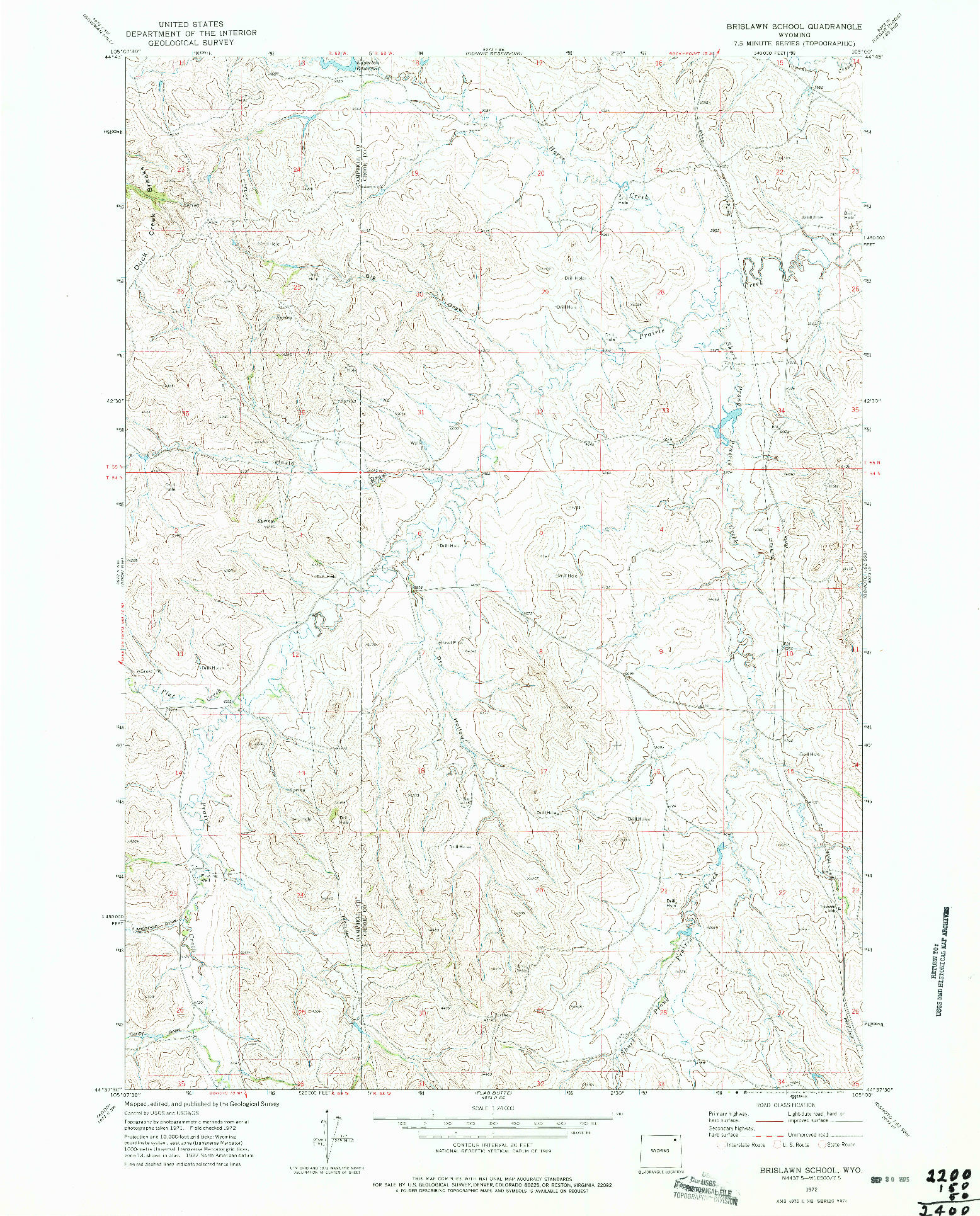 USGS 1:24000-SCALE QUADRANGLE FOR BRISLAWN SCHOOL, WY 1972