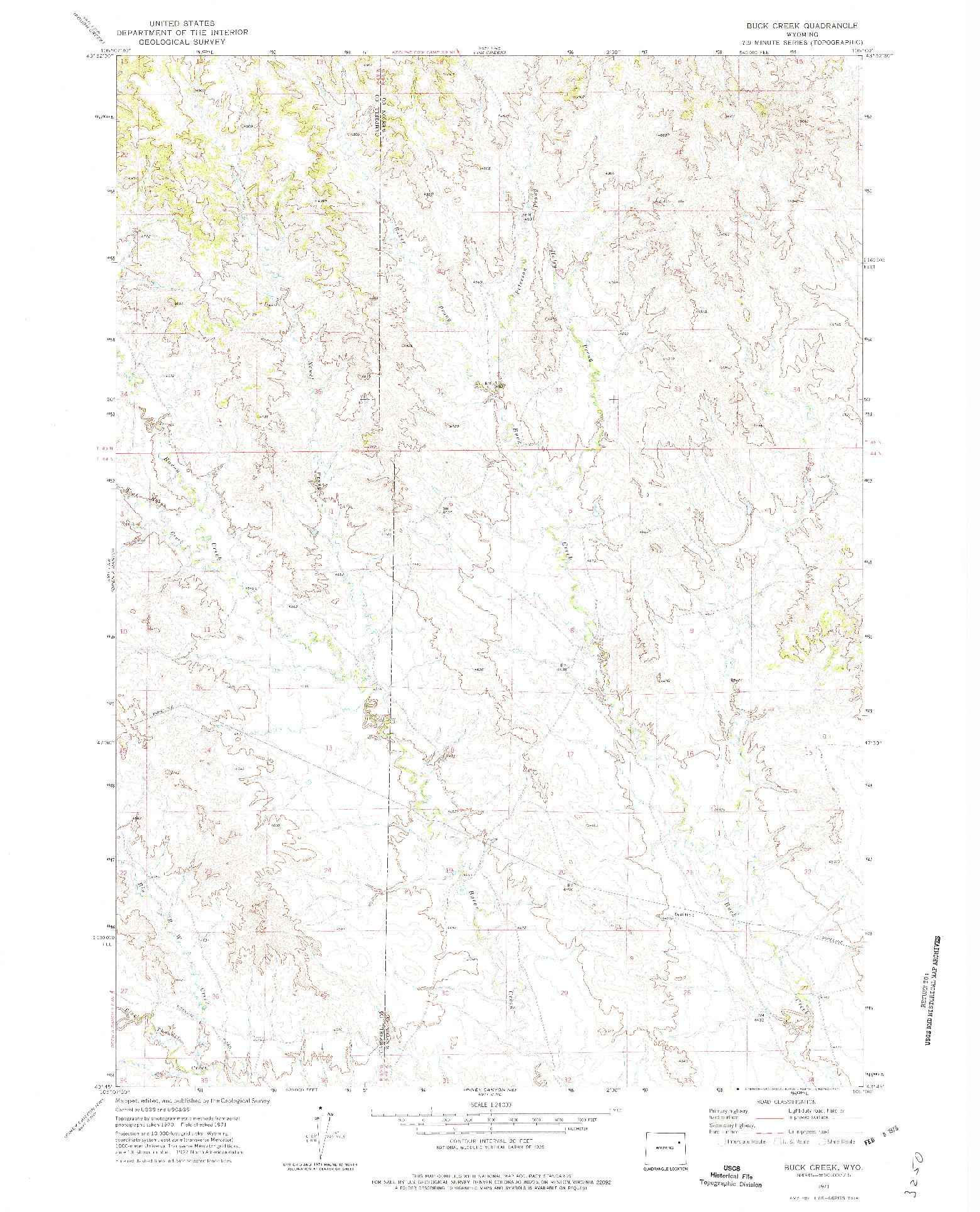 USGS 1:24000-SCALE QUADRANGLE FOR BUCK CREEK, WY 1971