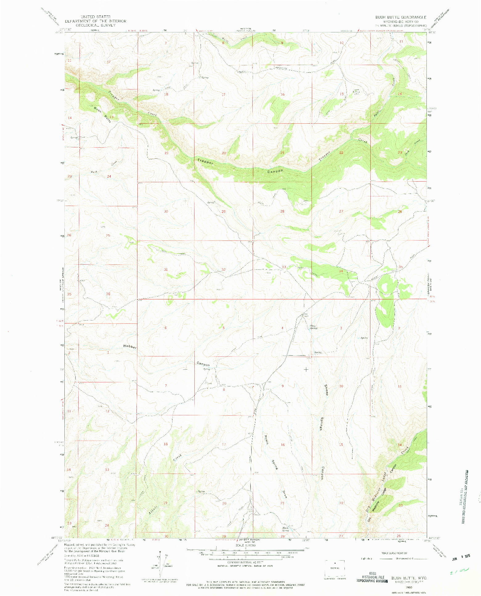 USGS 1:24000-SCALE QUADRANGLE FOR BUSH BUTTE, WY 1960