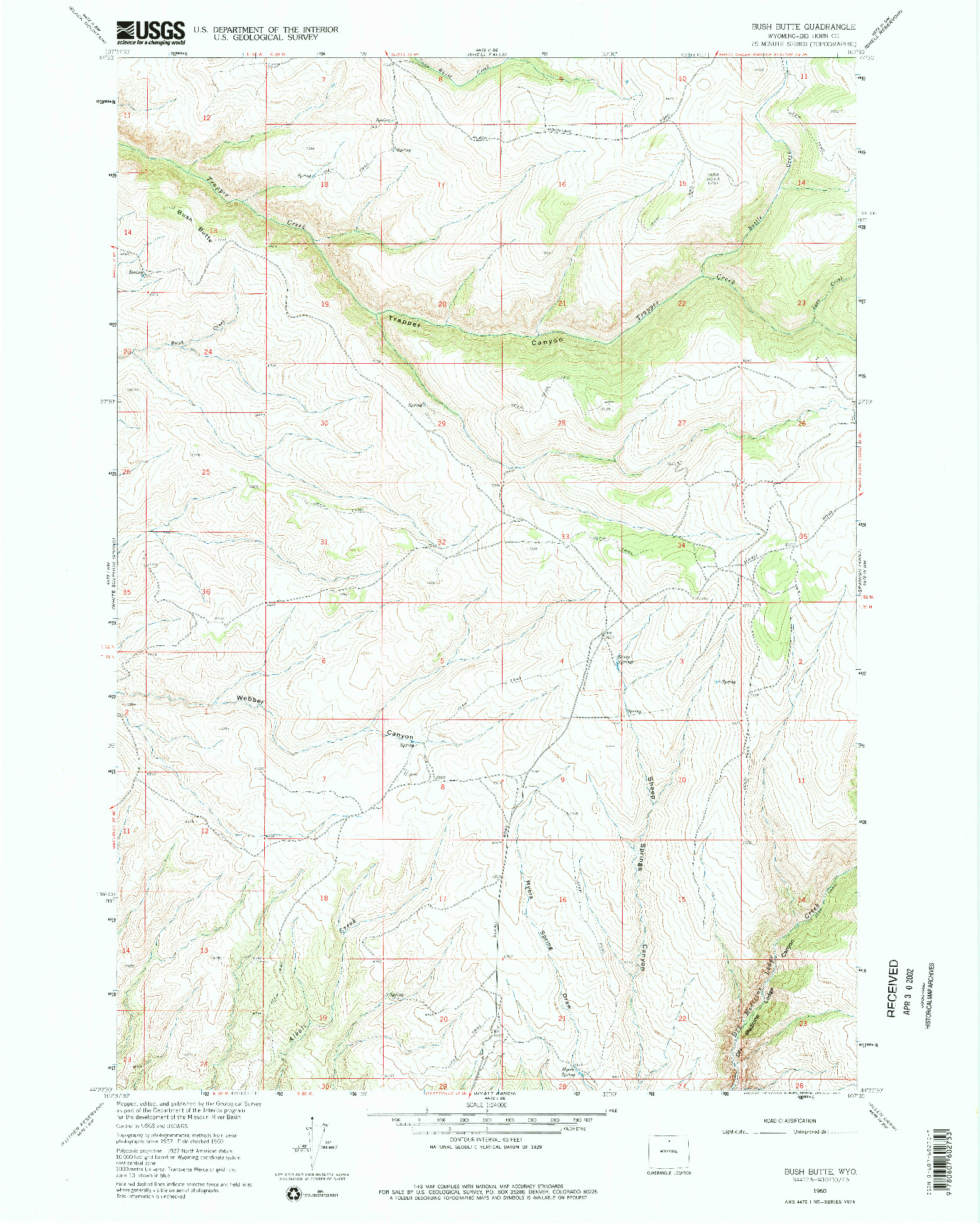 USGS 1:24000-SCALE QUADRANGLE FOR BUSH BUTTE, WY 1960