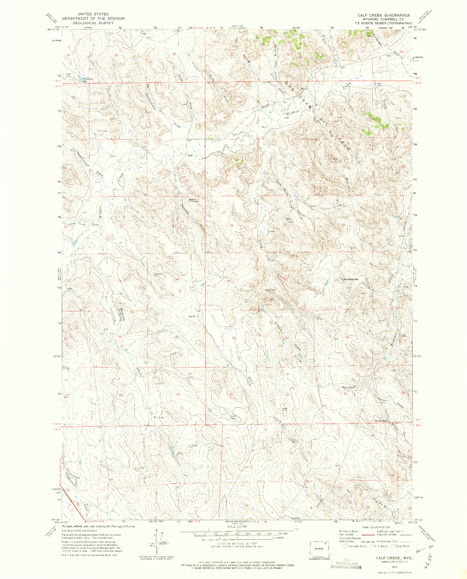 USGS 1:24000-SCALE QUADRANGLE FOR CALF CREEK, WY 1971