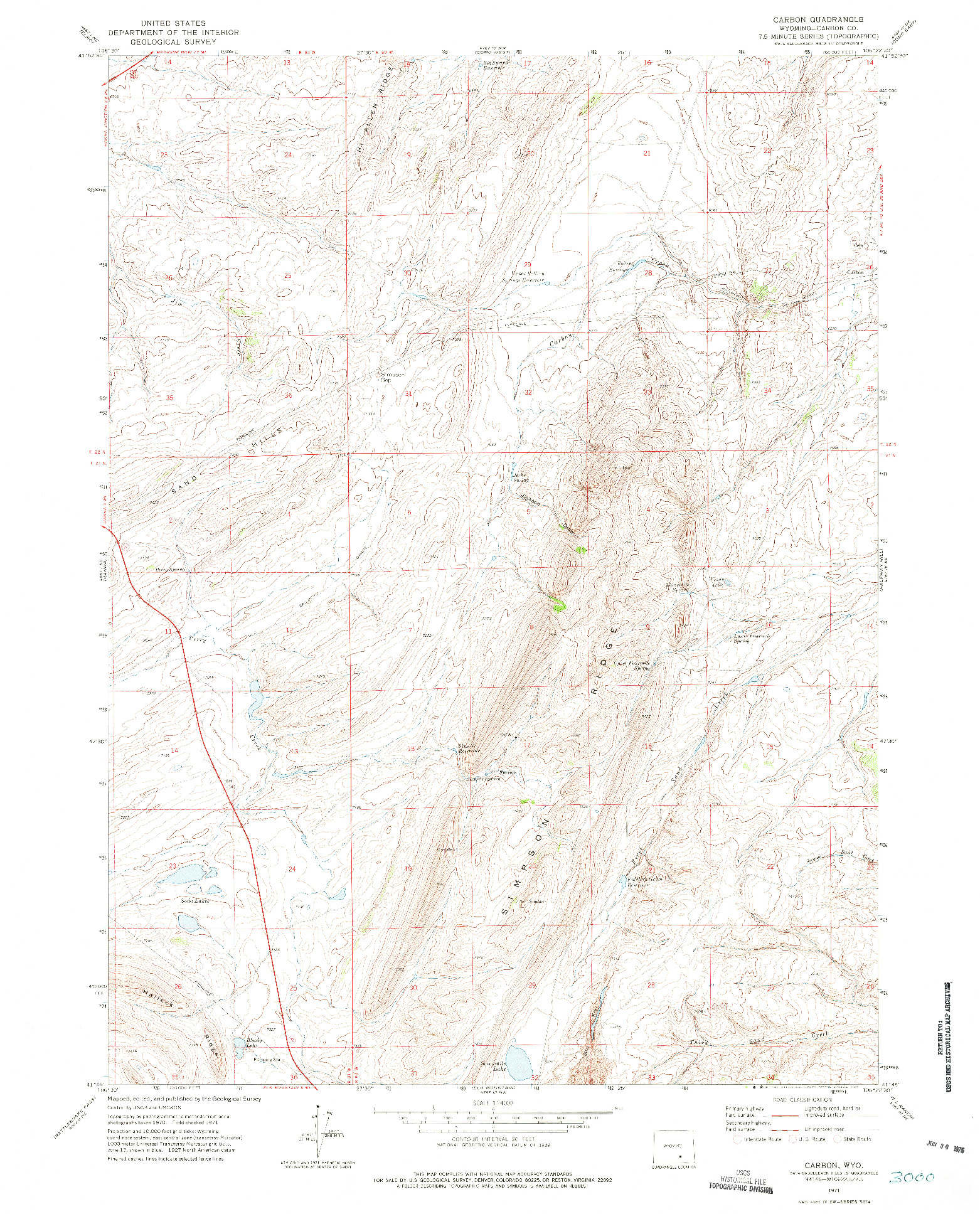 USGS 1:24000-SCALE QUADRANGLE FOR CARBON, WY 1971