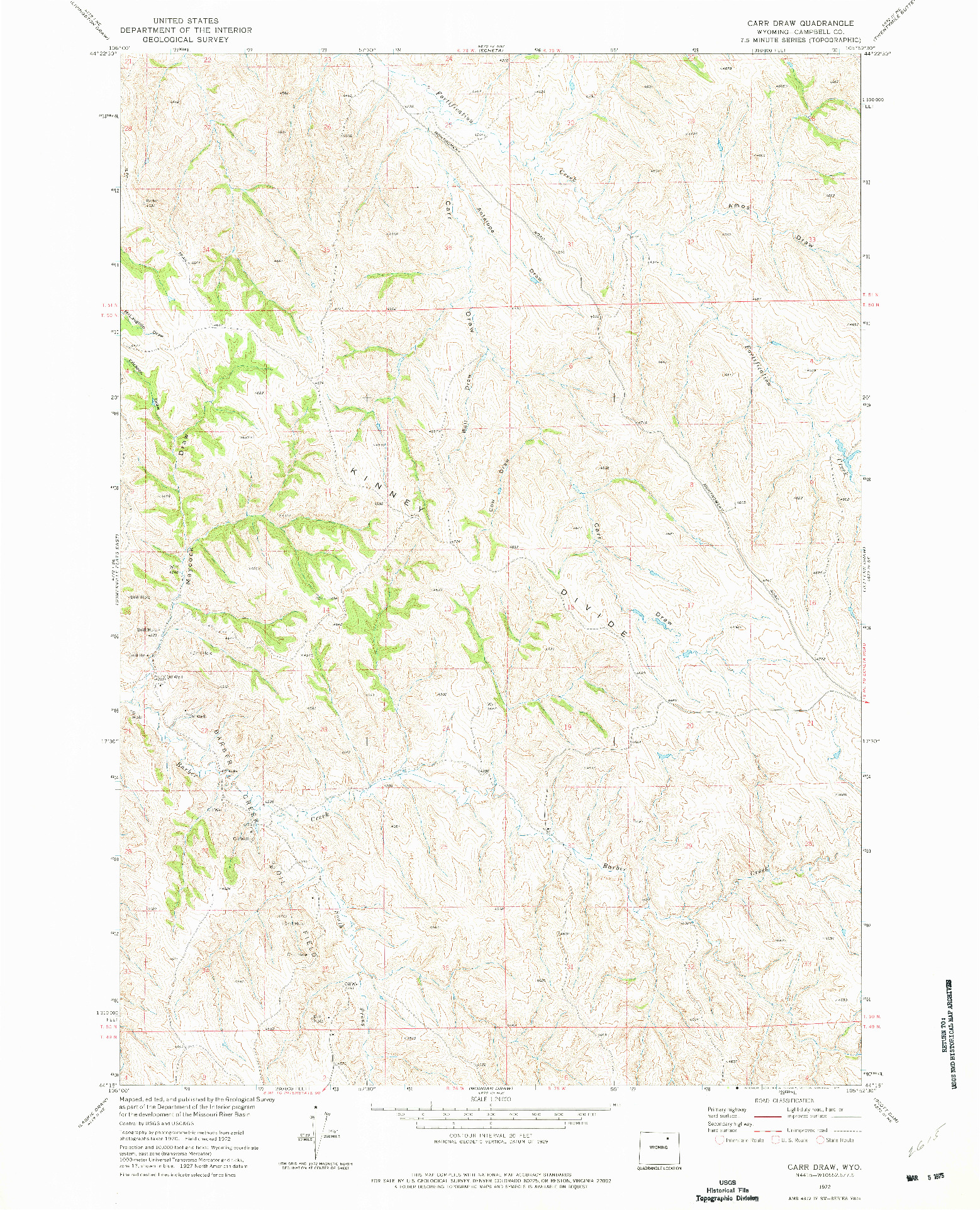 USGS 1:24000-SCALE QUADRANGLE FOR CARR DRAW, WY 1972