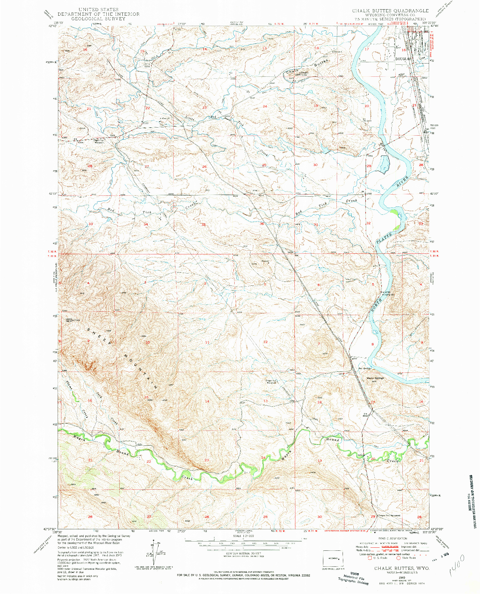 USGS 1:24000-SCALE QUADRANGLE FOR CHALK BUTTES, WY 1949