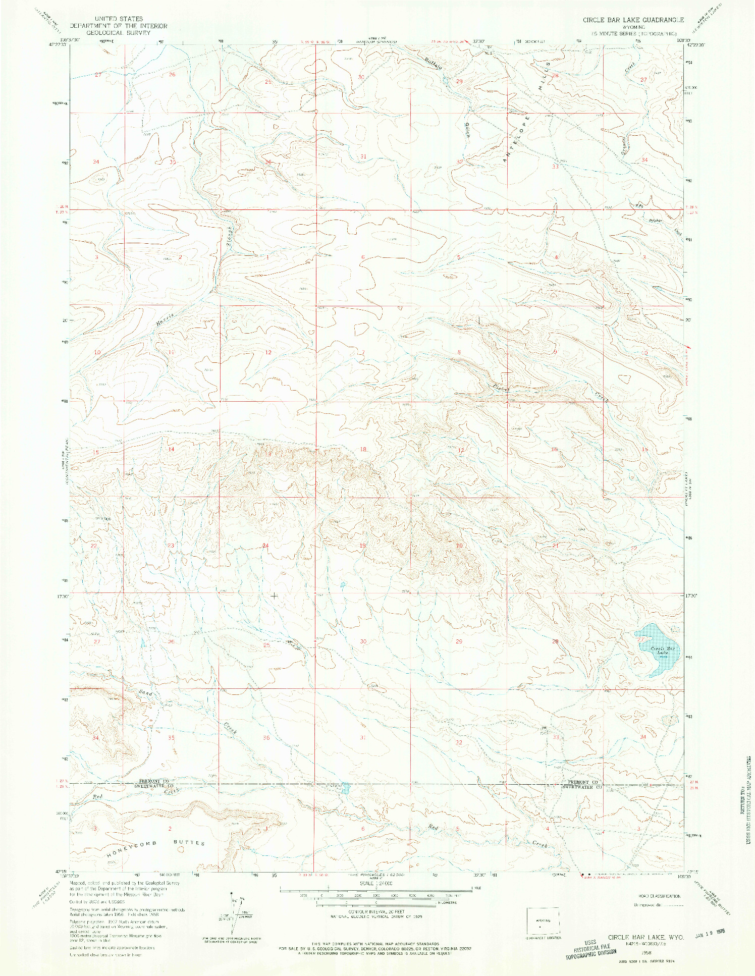 USGS 1:24000-SCALE QUADRANGLE FOR CIRCLE BAR LAKE, WY 1958