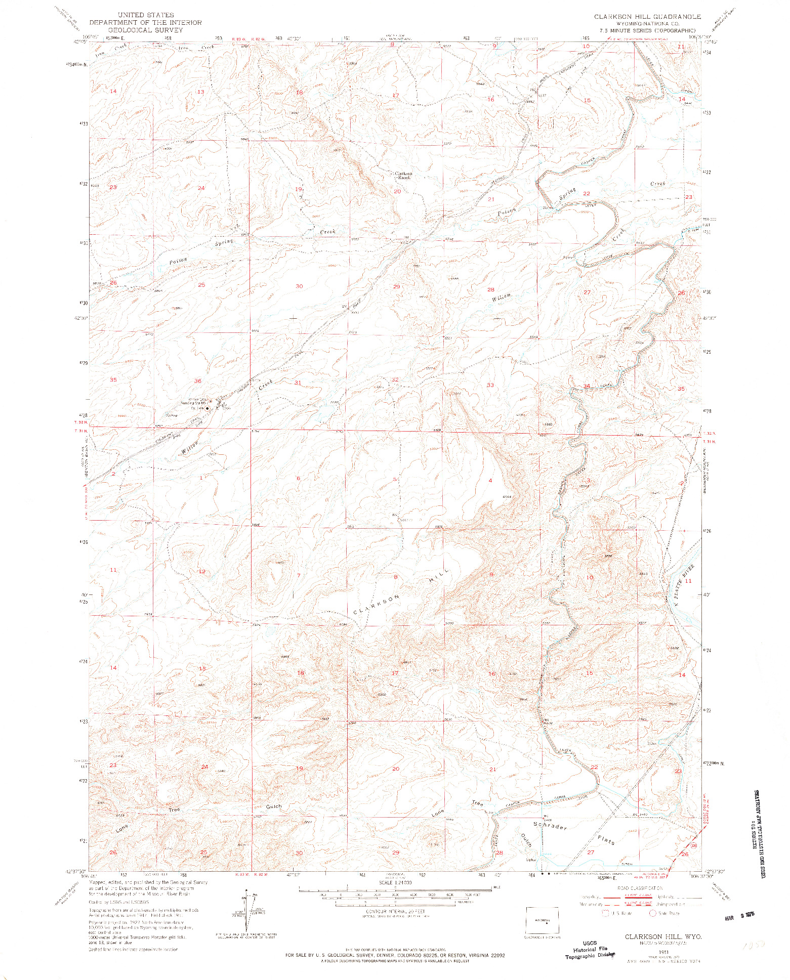 USGS 1:24000-SCALE QUADRANGLE FOR CLARKSON HILL, WY 1951