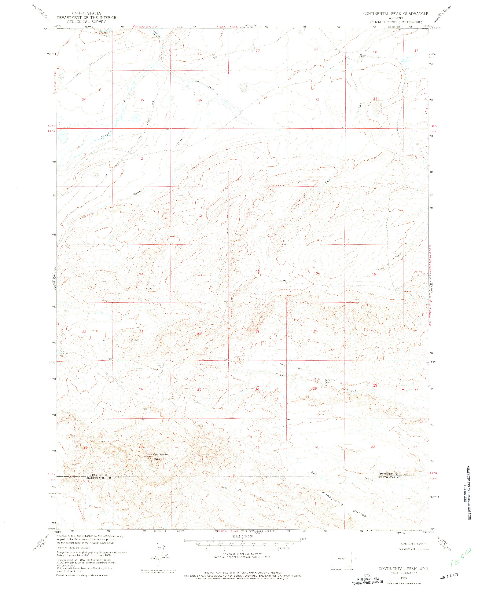 USGS 1:24000-SCALE QUADRANGLE FOR CONTINENTAL PEAK, WY 1958
