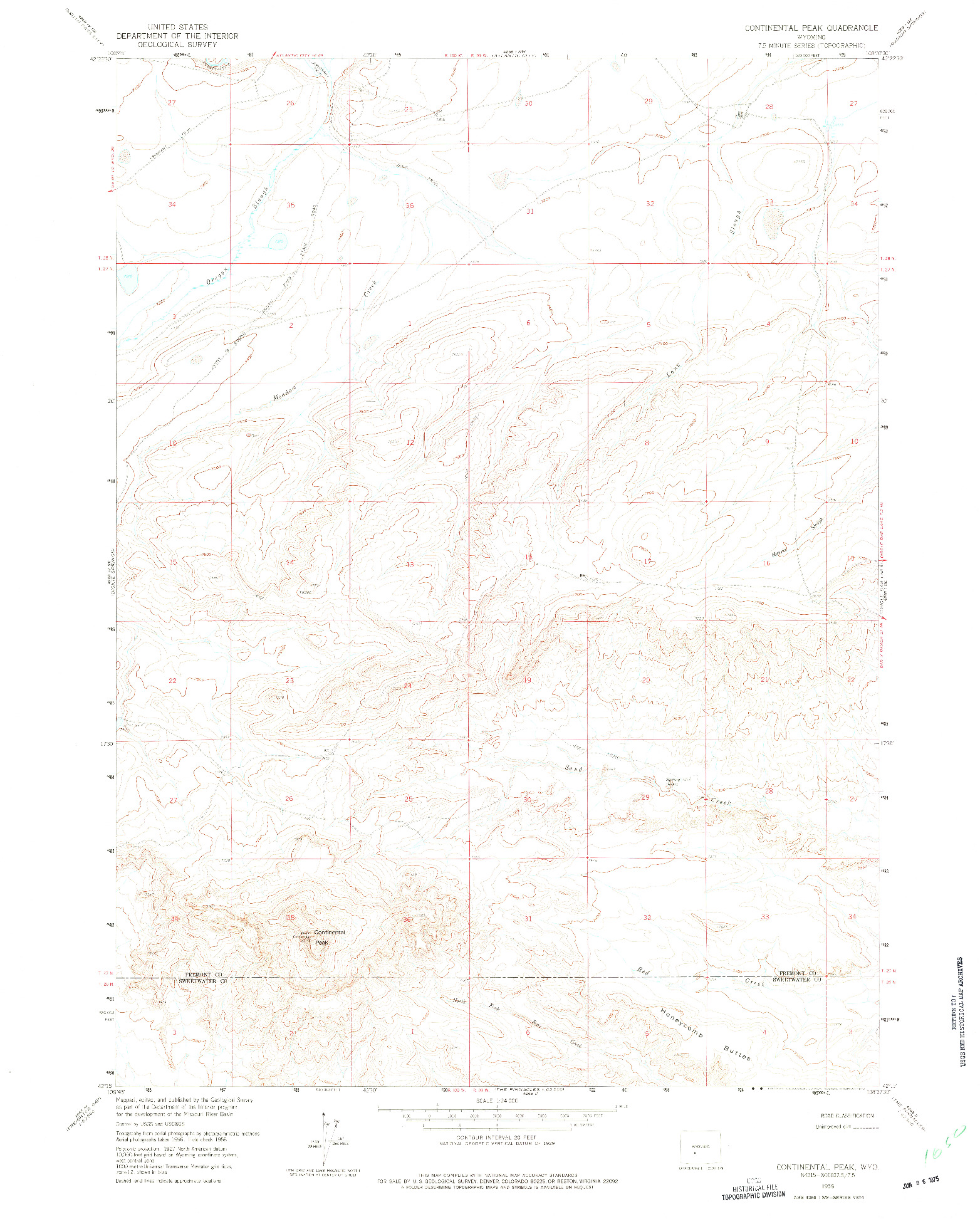 USGS 1:24000-SCALE QUADRANGLE FOR CONTINENTAL PEAK, WY 1958