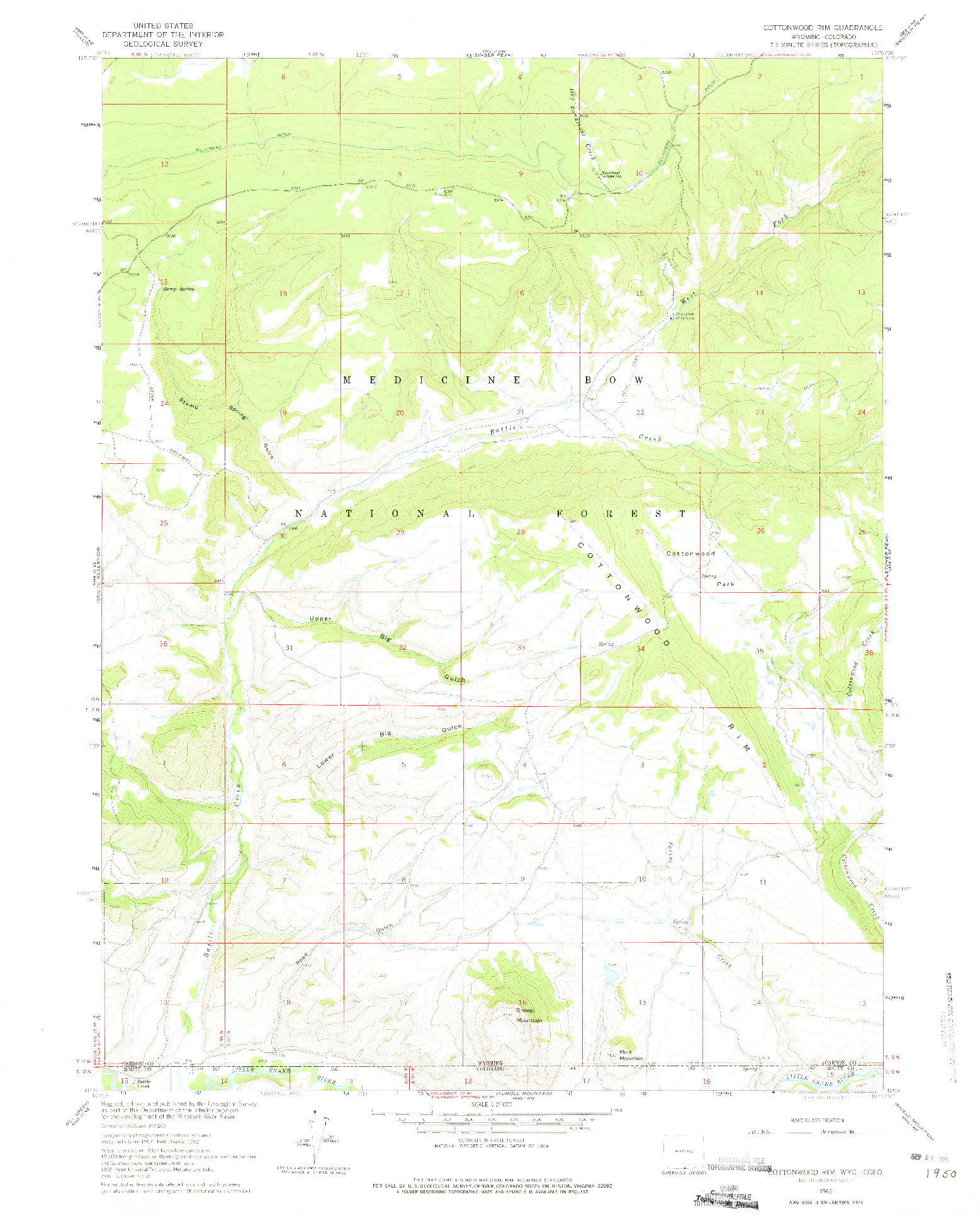 USGS 1:24000-SCALE QUADRANGLE FOR COTTONWOOD RIM, WY 1962