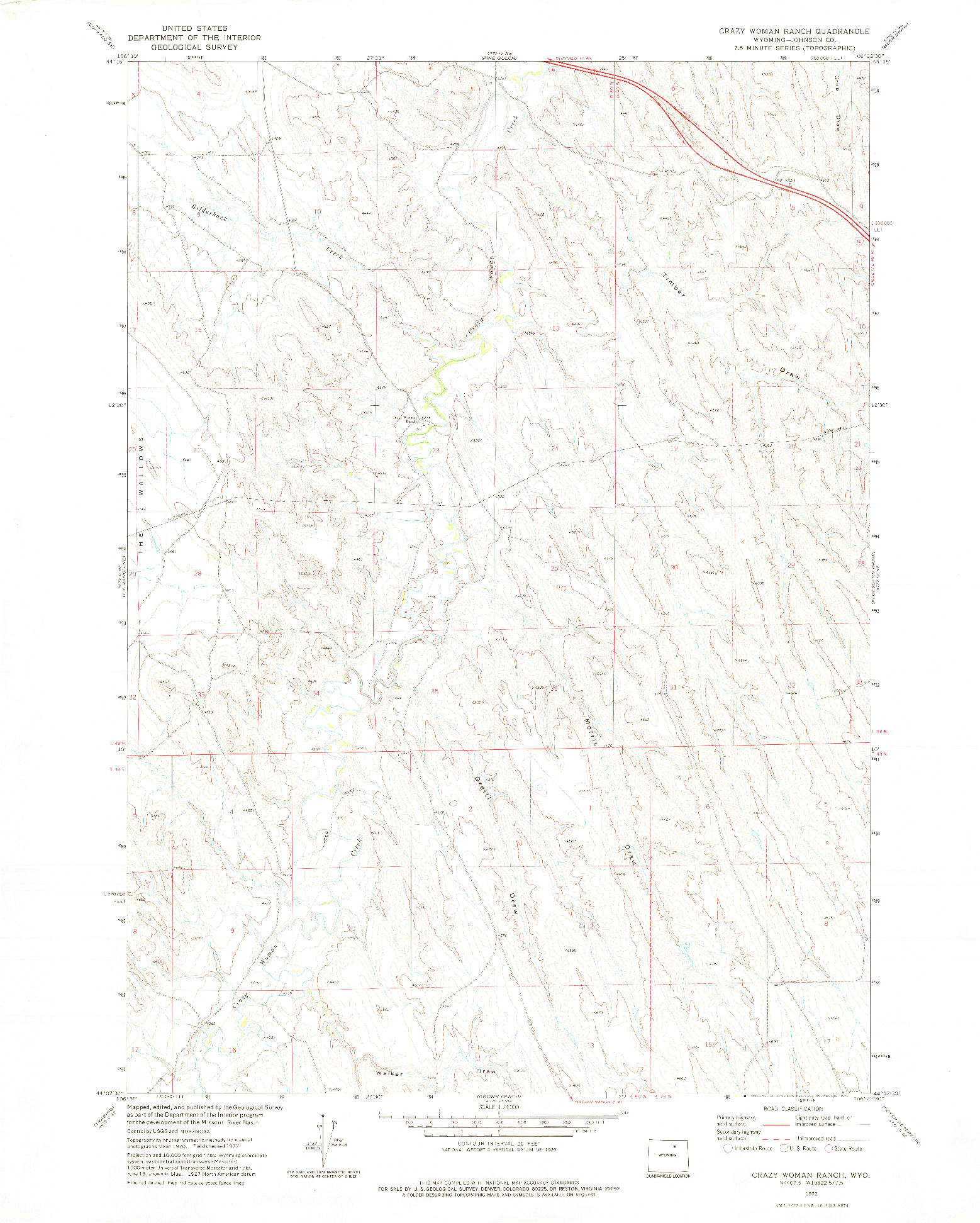 USGS 1:24000-SCALE QUADRANGLE FOR CRAZY WOMAN RANCH, WY 1972