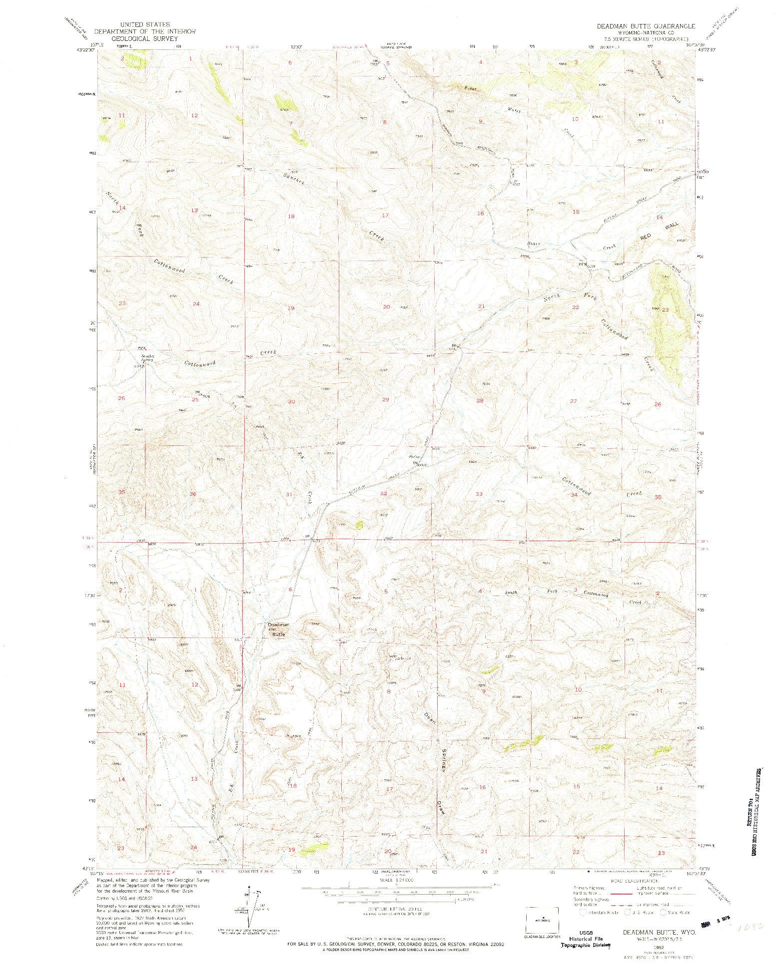 USGS 1:24000-SCALE QUADRANGLE FOR DEADMAN BUTTE, WY 1952