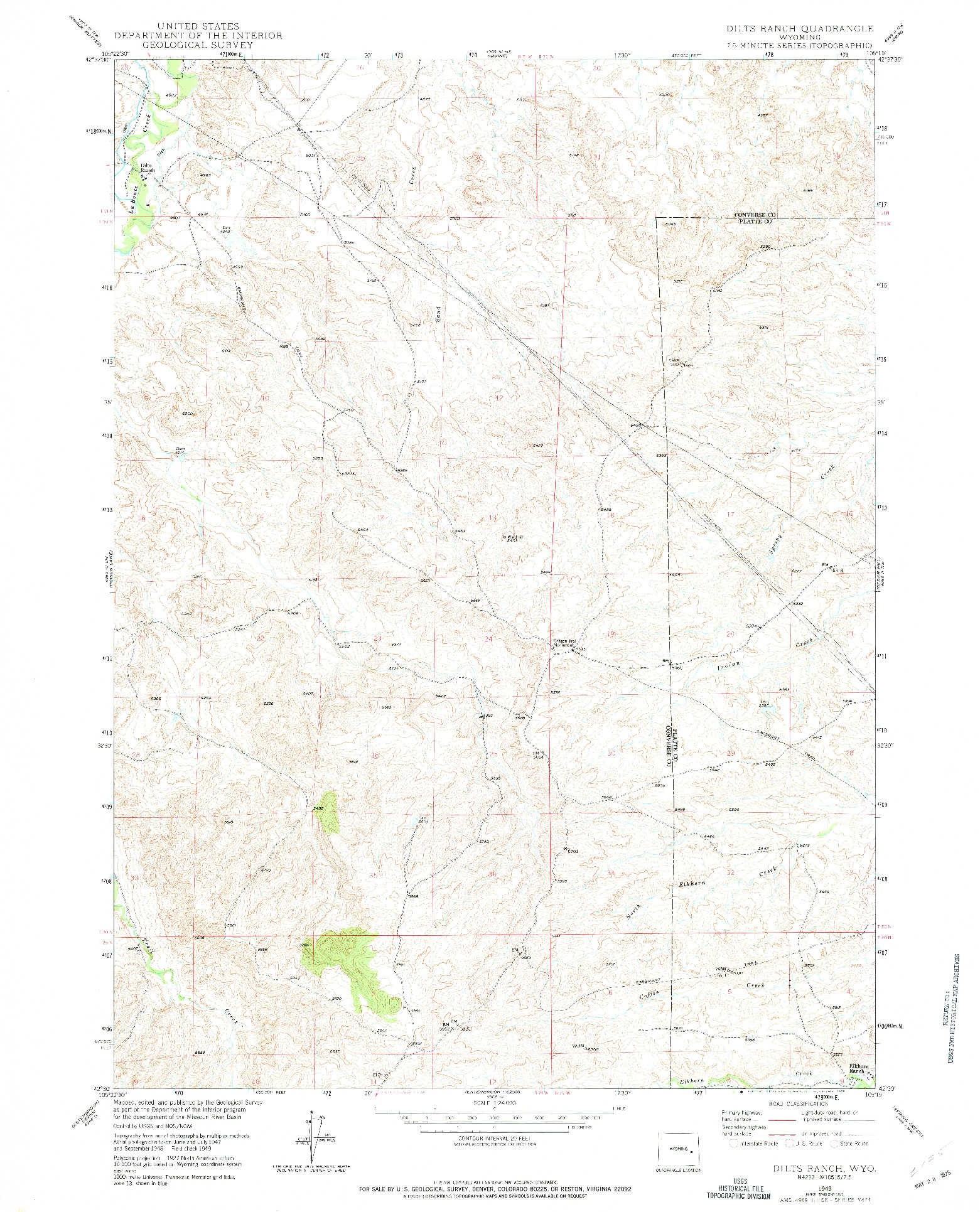 USGS 1:24000-SCALE QUADRANGLE FOR DILTS RANCH, WY 1949