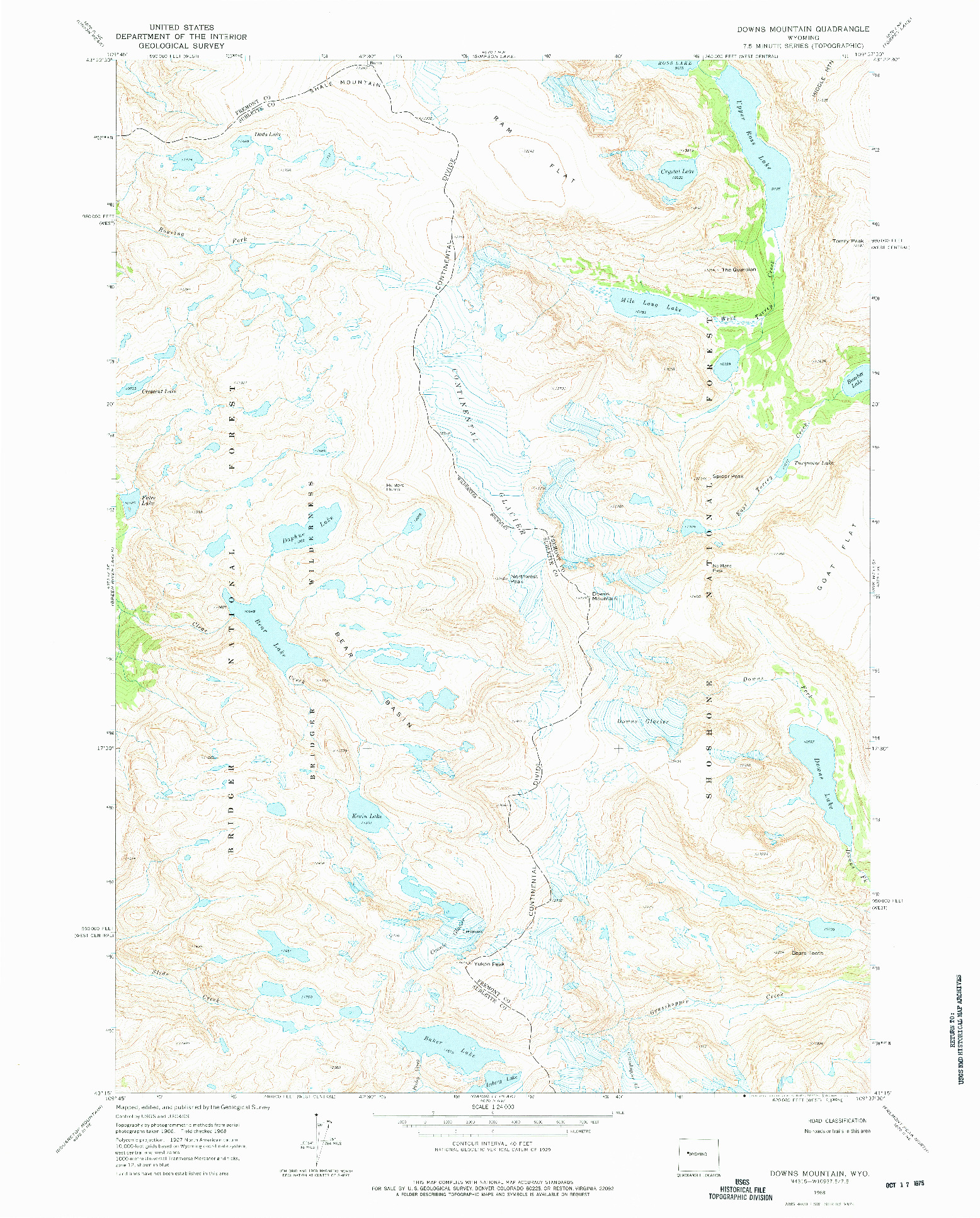 USGS 1:24000-SCALE QUADRANGLE FOR DOWNS MOUNTAIN, WY 1968