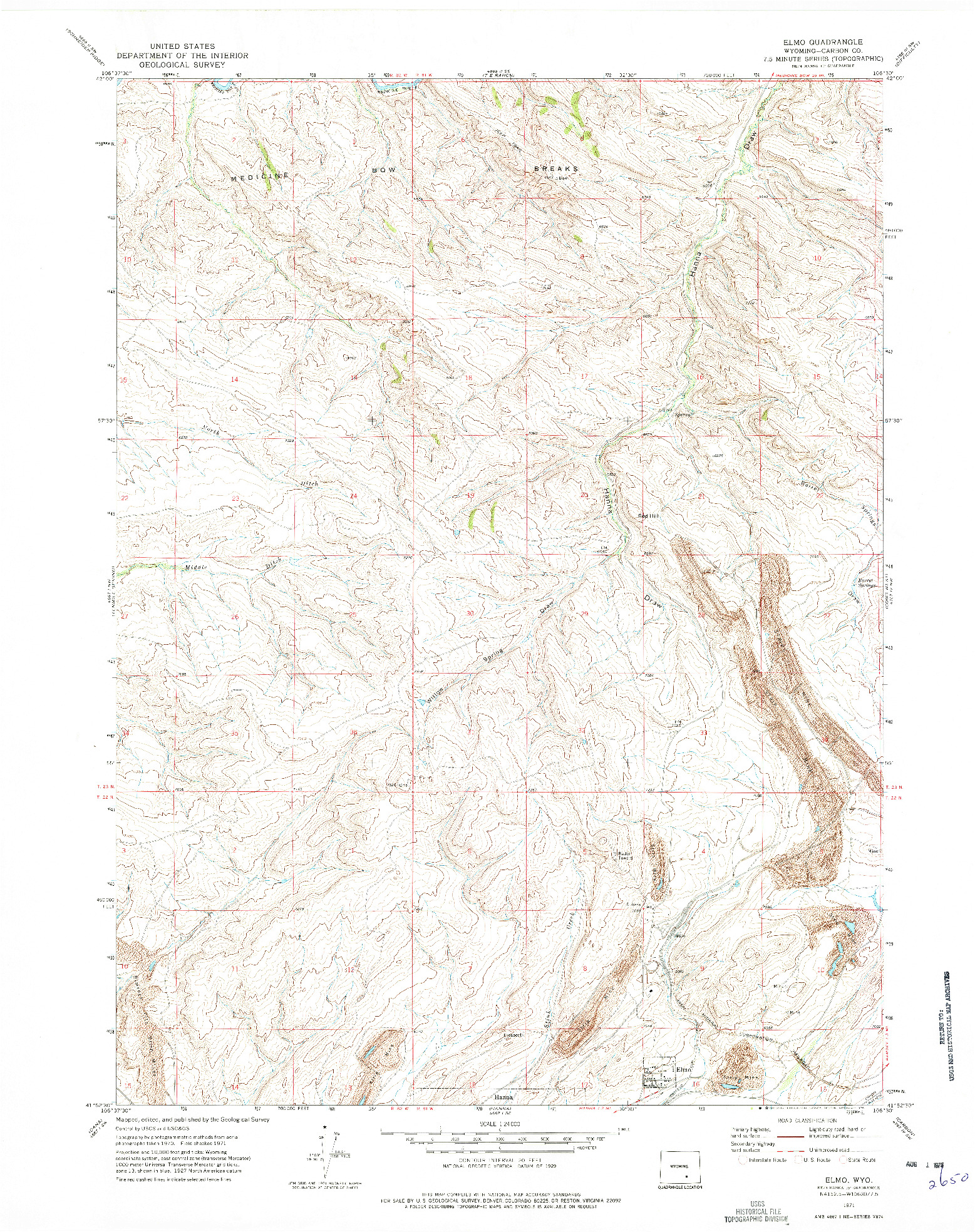 USGS 1:24000-SCALE QUADRANGLE FOR ELMO, WY 1971
