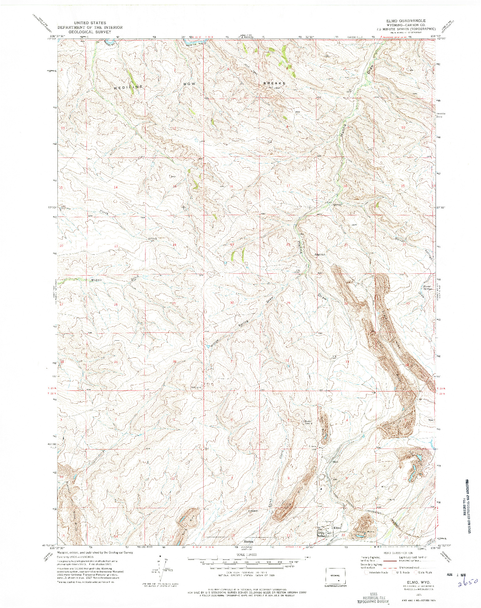 USGS 1:24000-SCALE QUADRANGLE FOR ELMO, WY 1971
