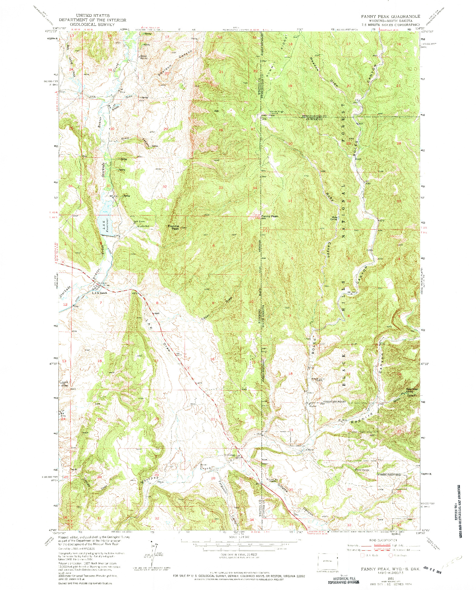 USGS 1:24000-SCALE QUADRANGLE FOR FANNY PEAK, WY 1951