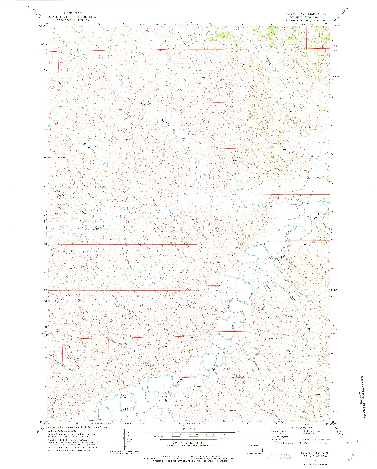 USGS 1:24000-SCALE QUADRANGLE FOR FAWN DRAW, WY 1971