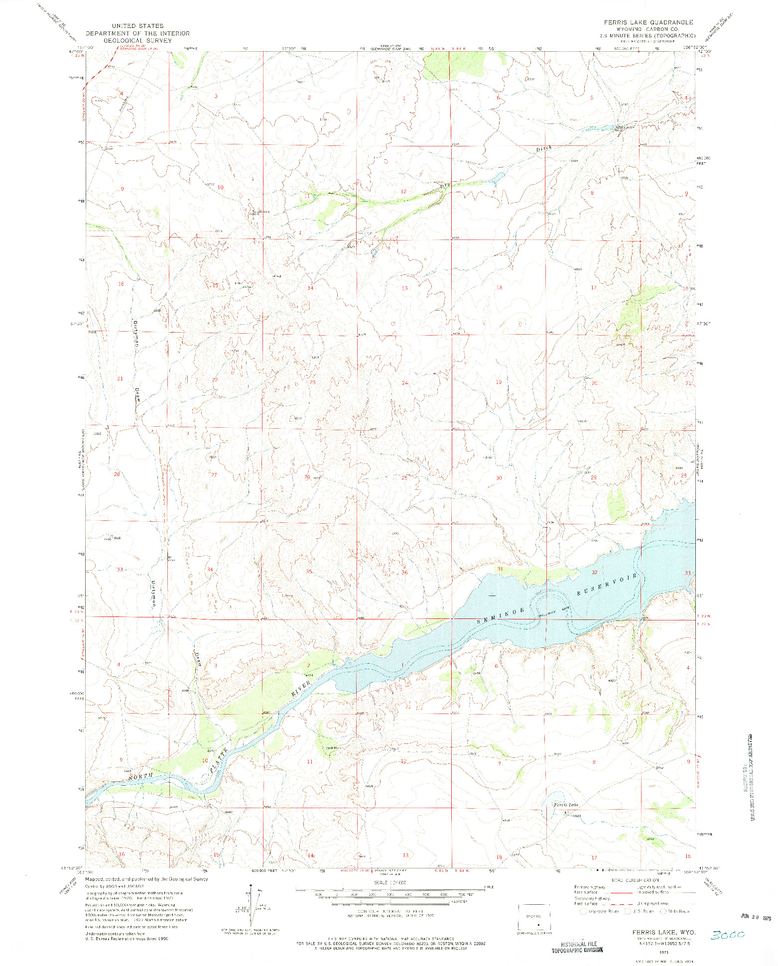 USGS 1:24000-SCALE QUADRANGLE FOR FERRIS LAKE, WY 1971