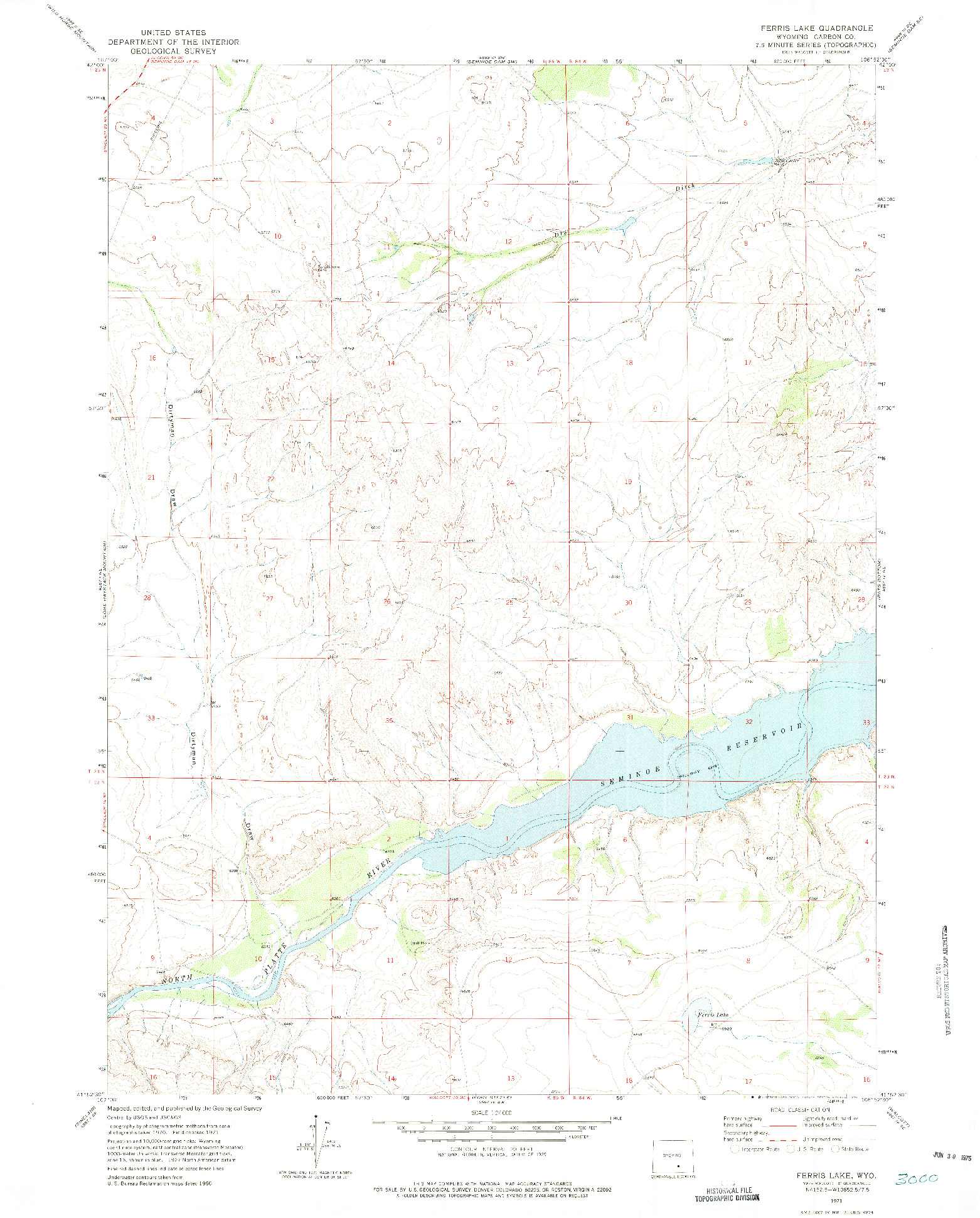 USGS 1:24000-SCALE QUADRANGLE FOR FERRIS LAKE, WY 1971